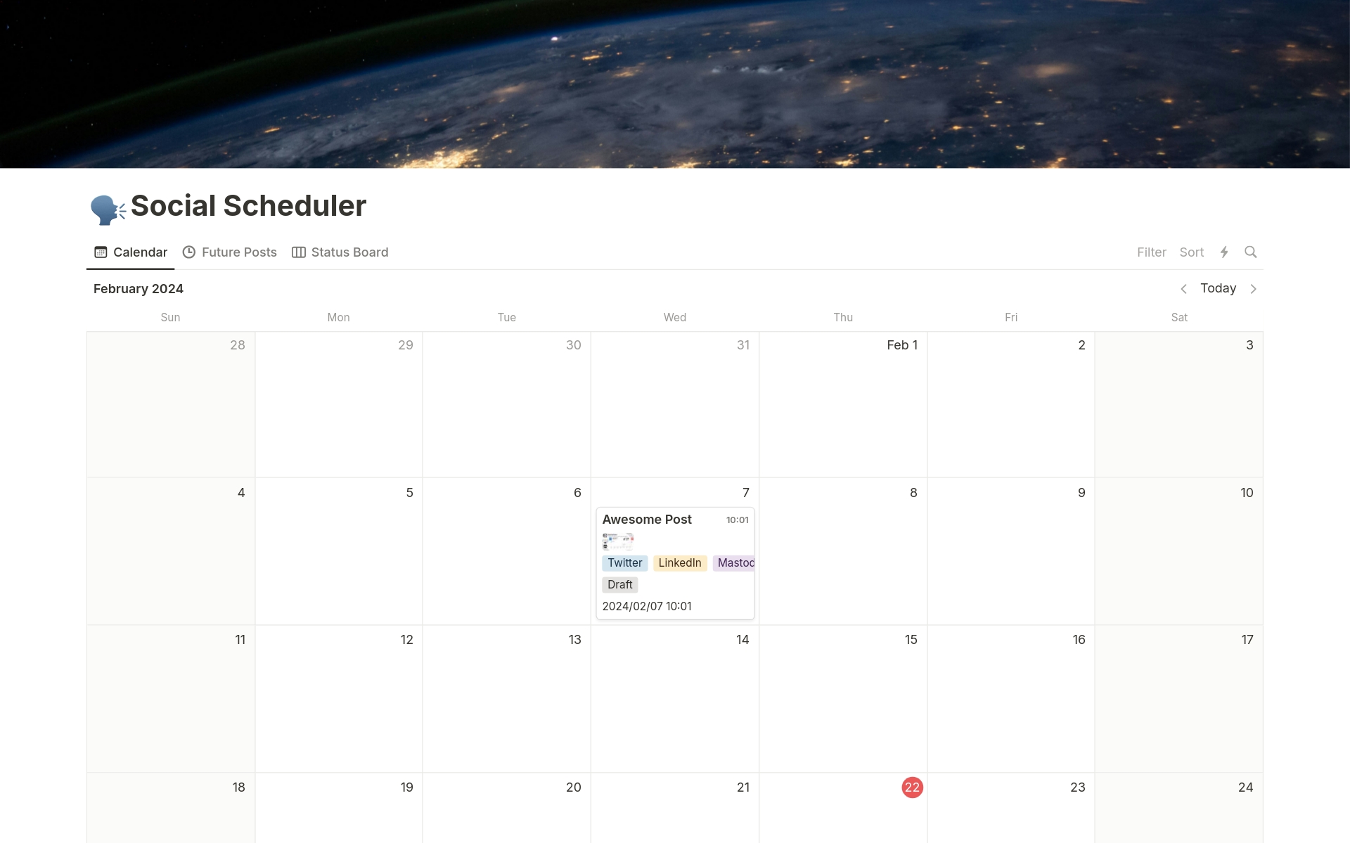 Aperçu du modèle de Social Scheduler