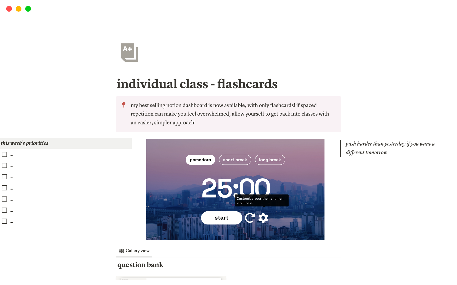 A template preview for flash card template