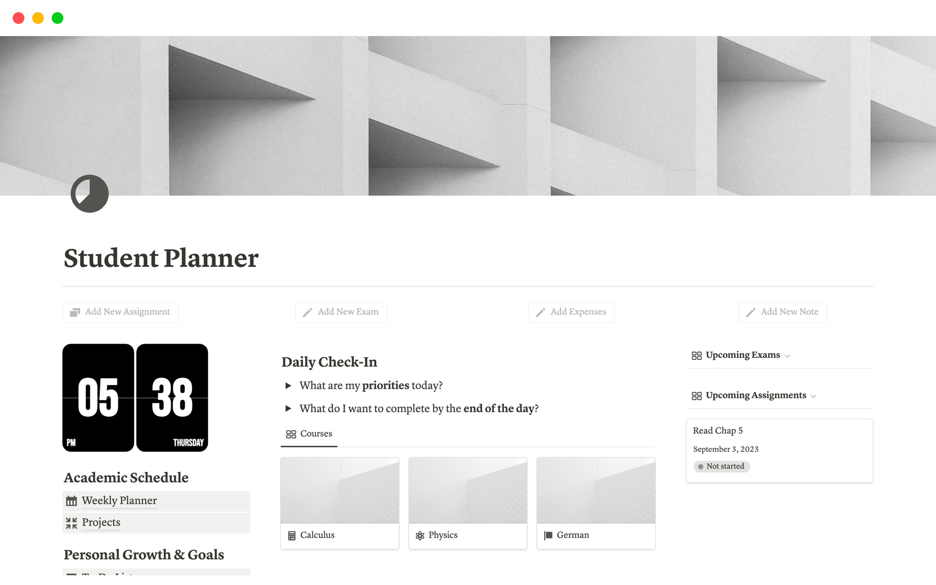 A template preview for Minimal Student Planner