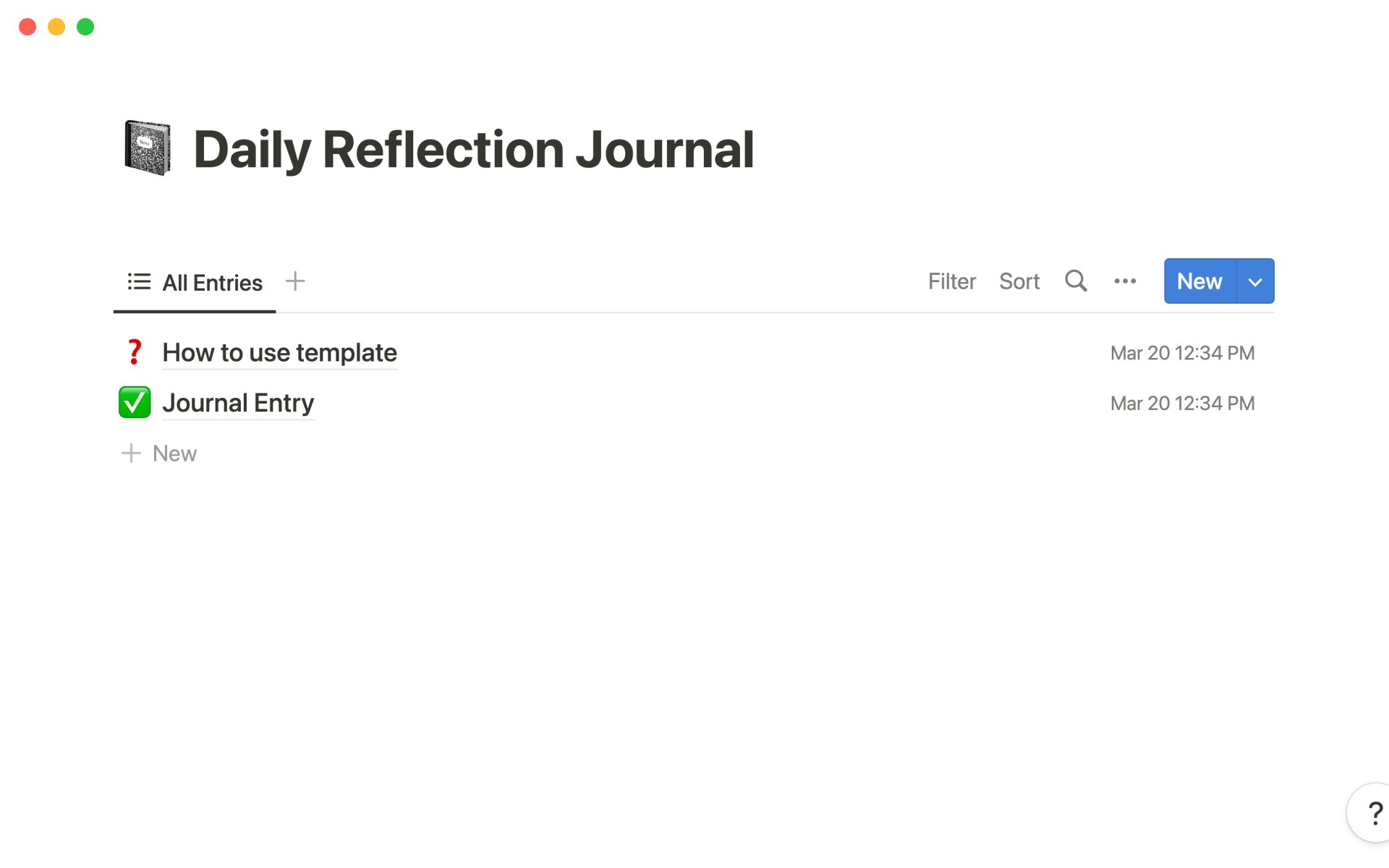 Daily Reflection Journalのテンプレートのプレビュー