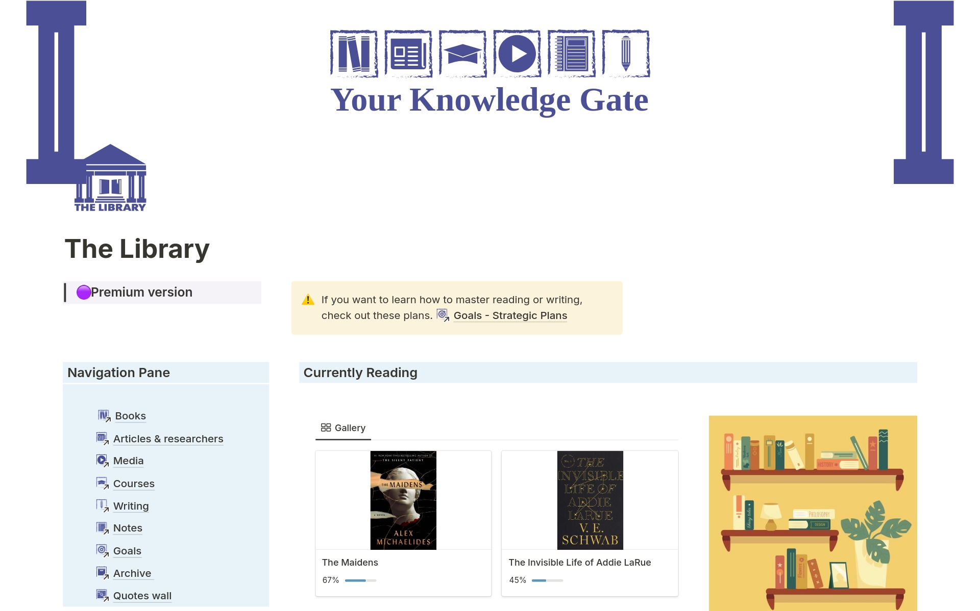 A template preview for The Library | Your Knowledge Gate