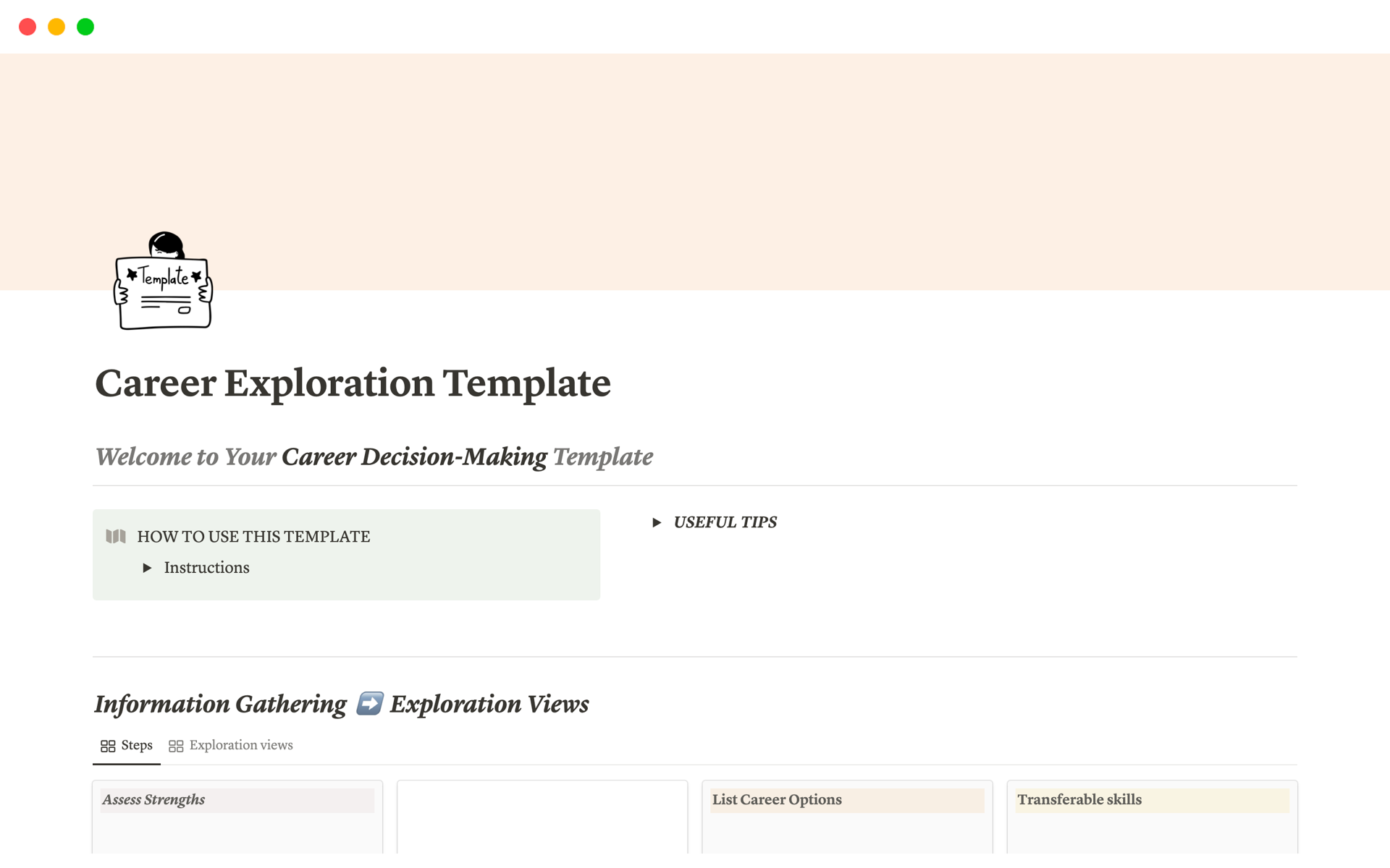 A template preview for Career Exploration