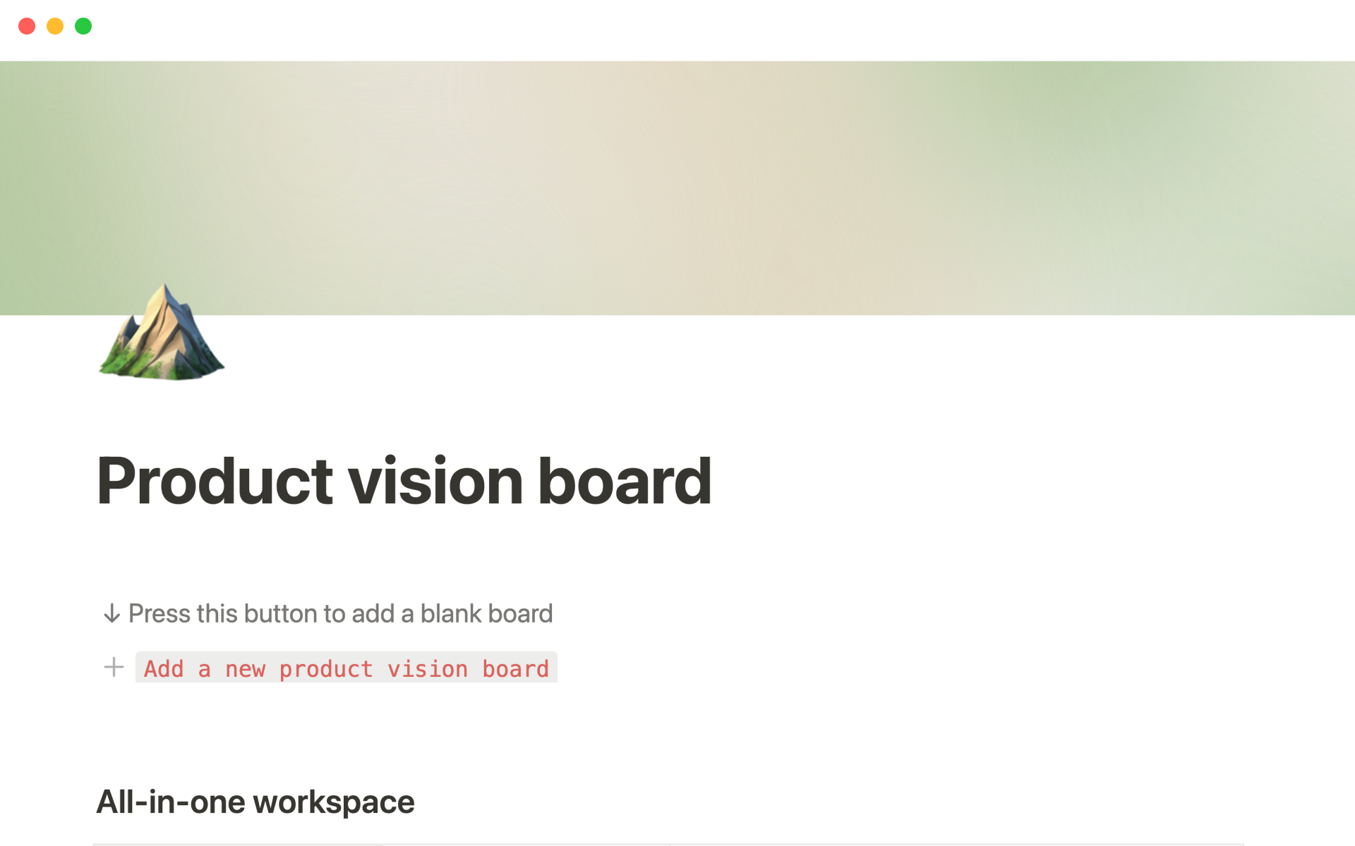 A template preview for Product vision board