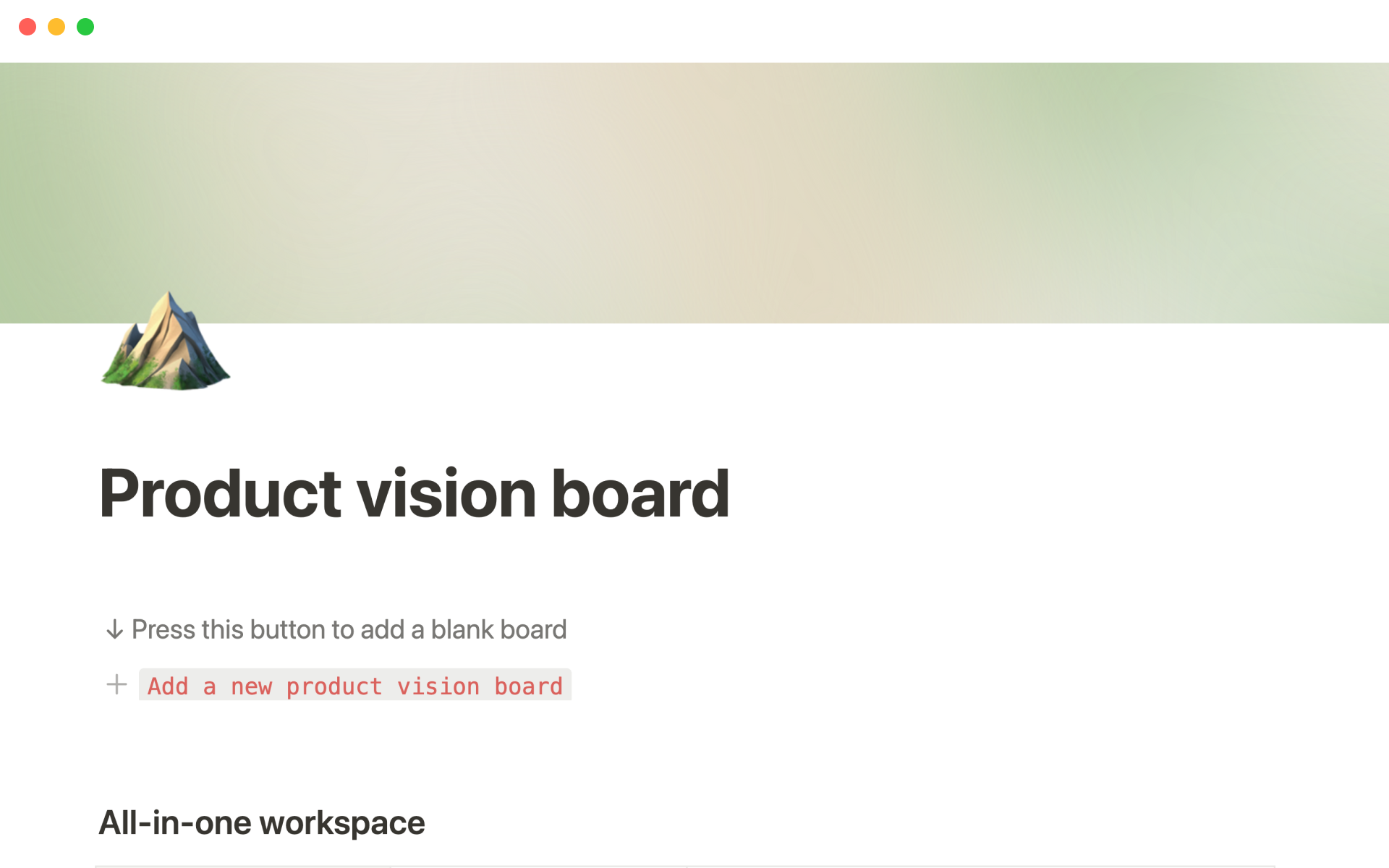 Vista previa de una plantilla para Product vision board