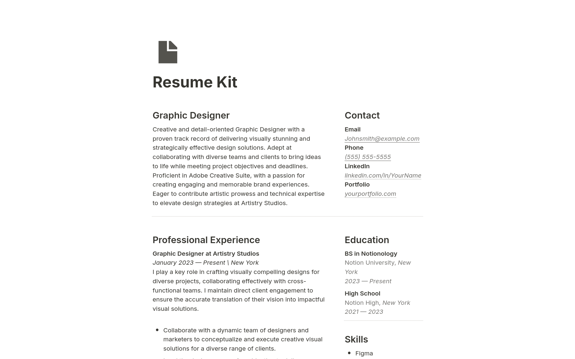 A template preview for Resume Kit