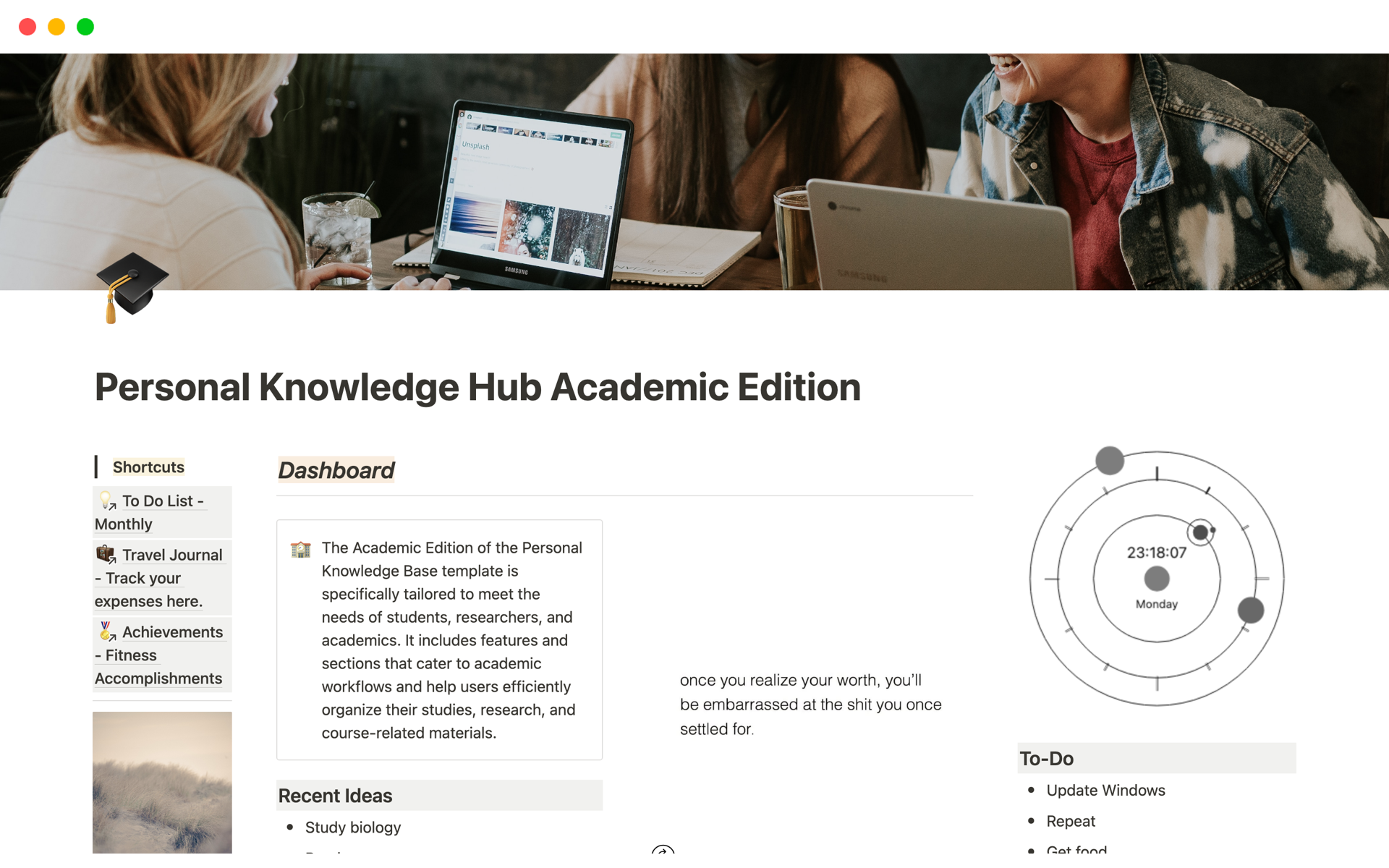 A template preview for Personal Knowledge Hub Academic Edition
