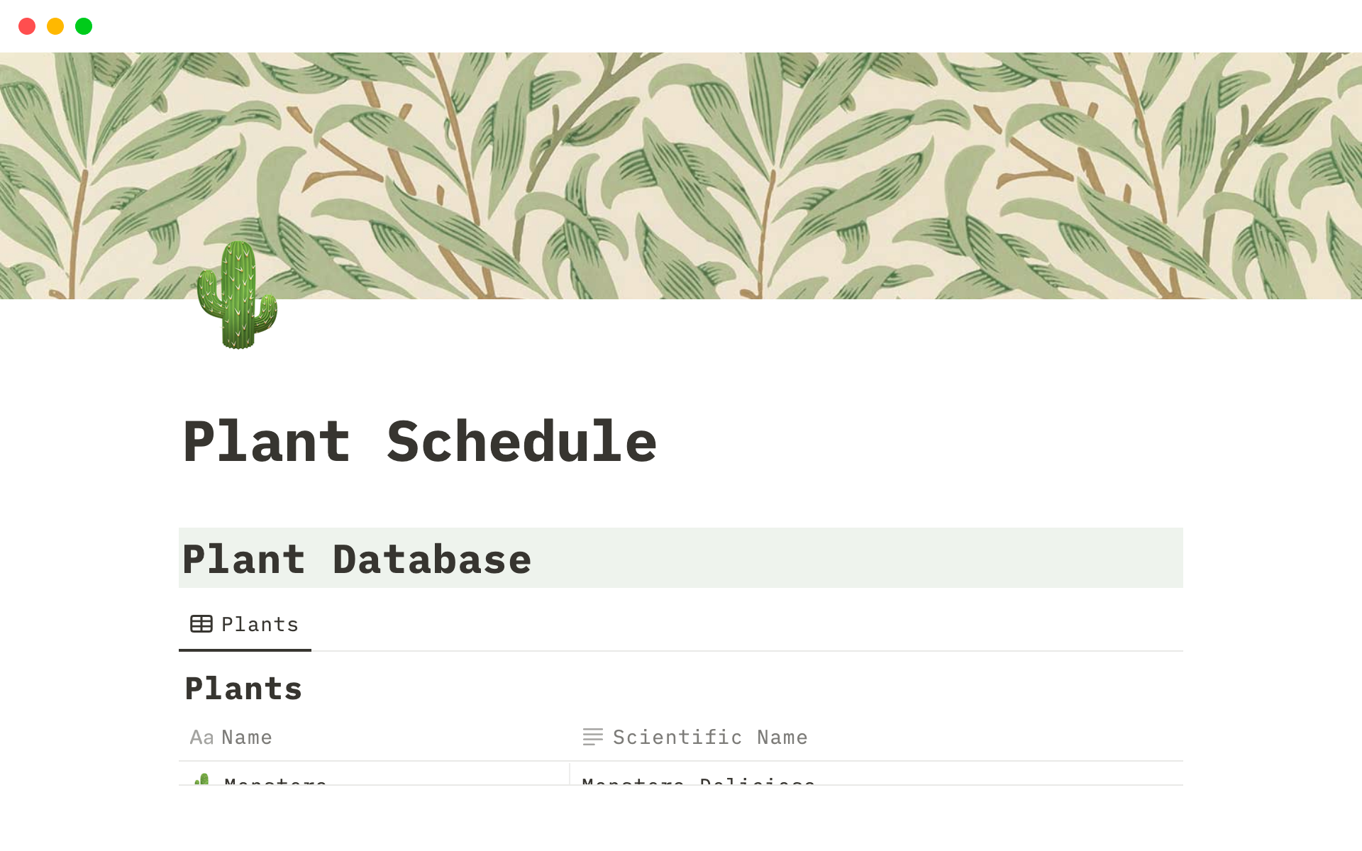 Vista previa de una plantilla para Plant Watering Schedule