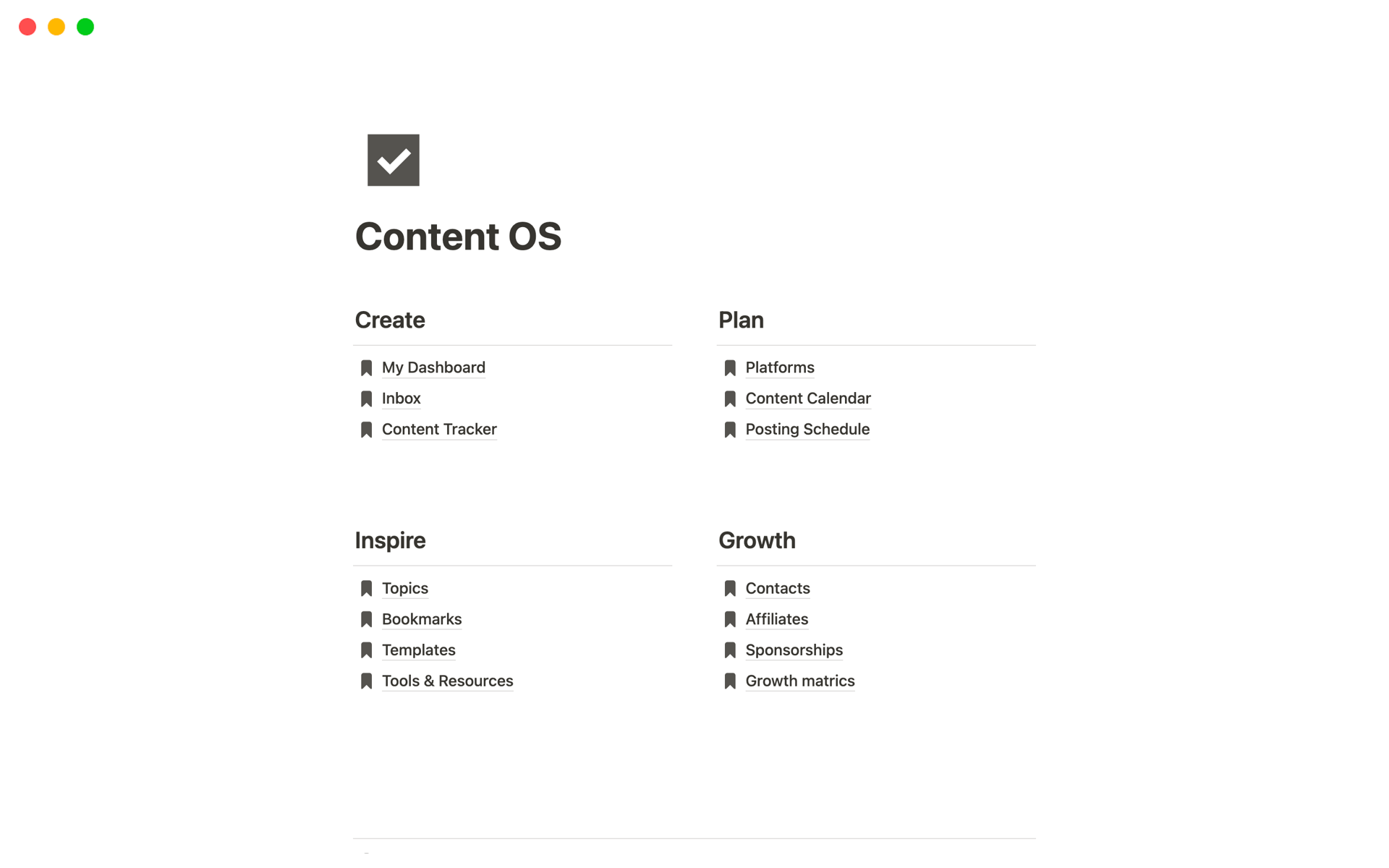 A template preview for Content OS
