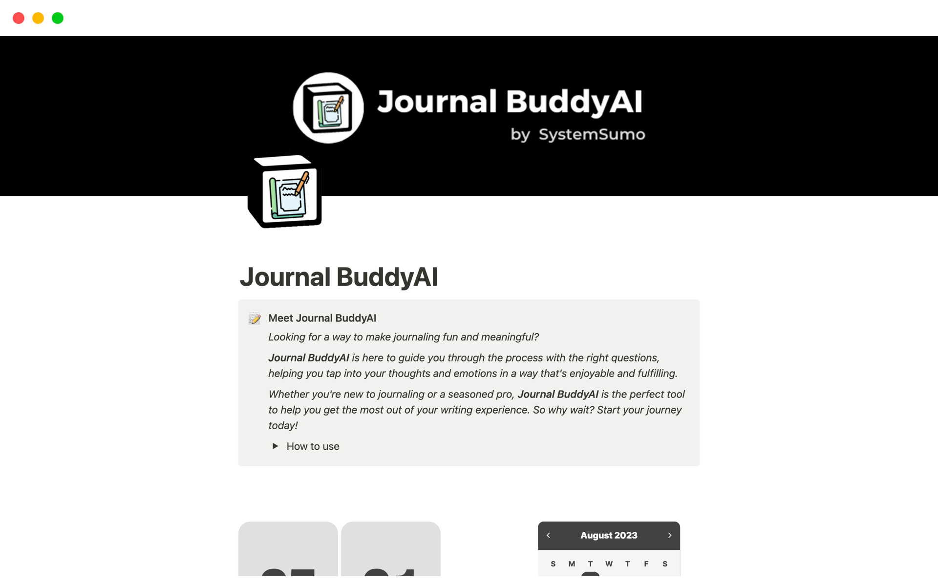 A template preview for Journal BuddyAI