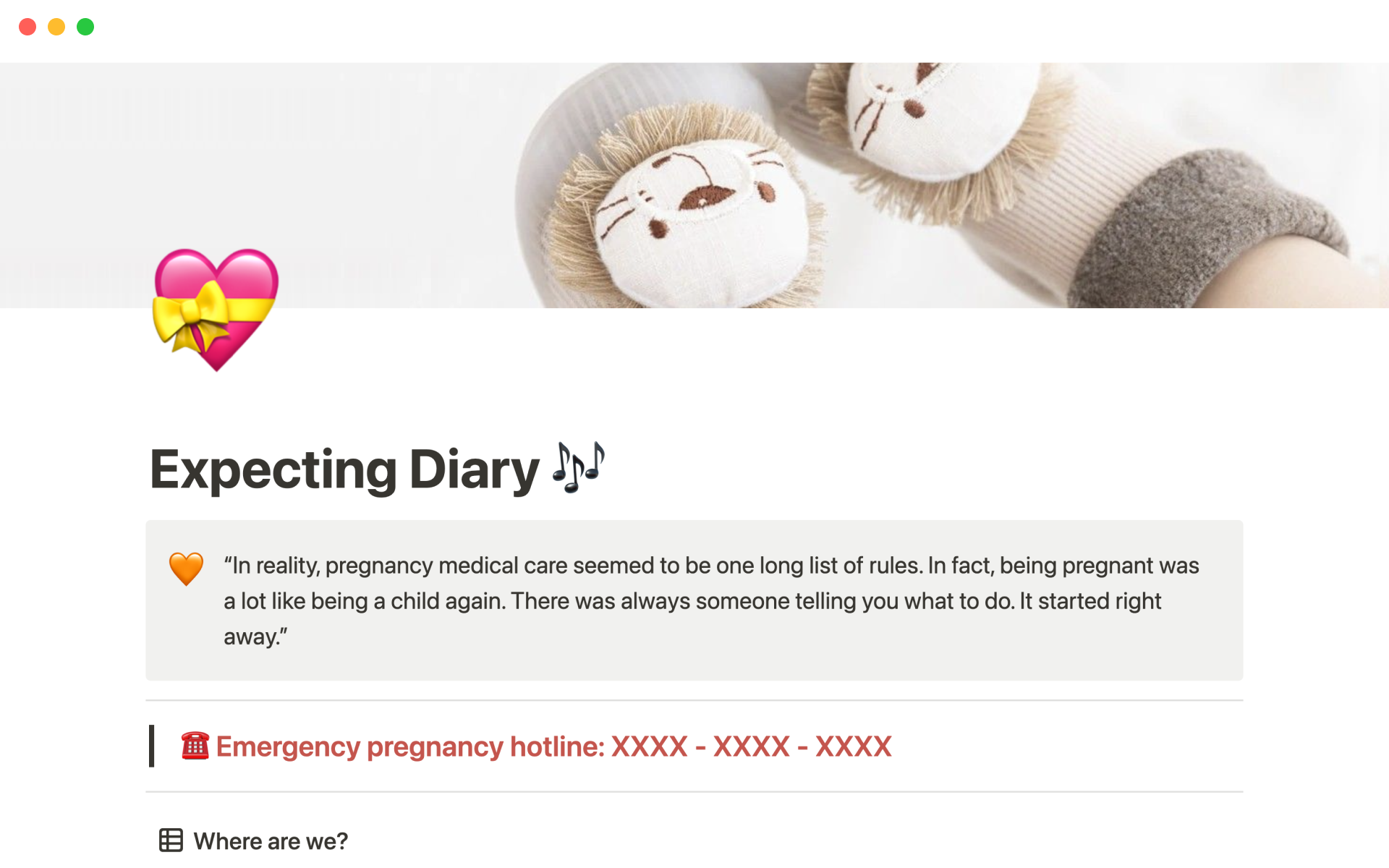A template preview for Expecting mother diary