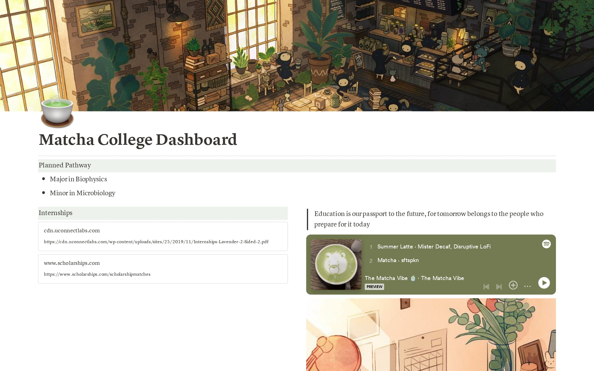 Eine Vorlagenvorschau für Matcha Themed College Prospect Dashboard