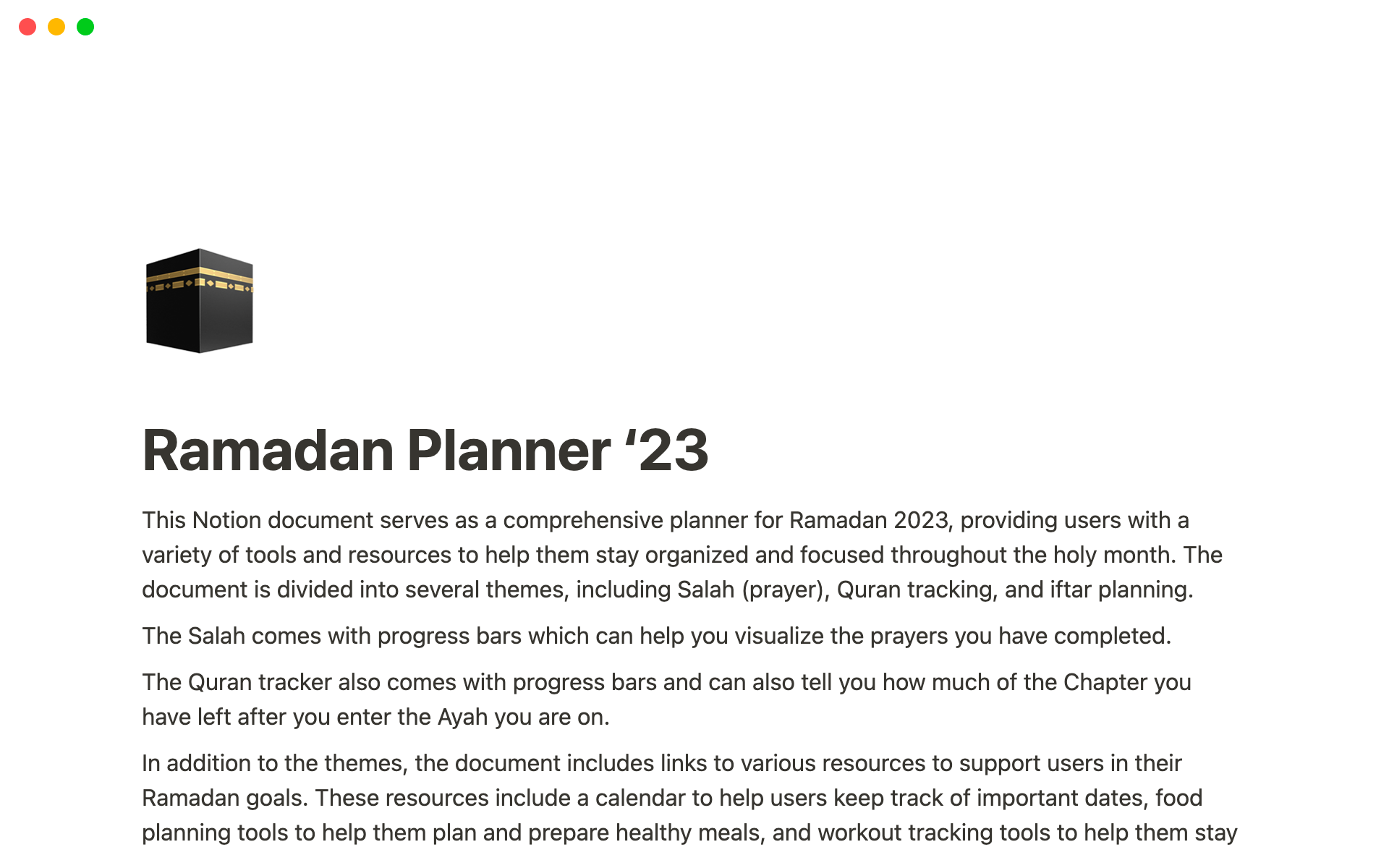 Ramadan Planner '23のテンプレートのプレビュー
