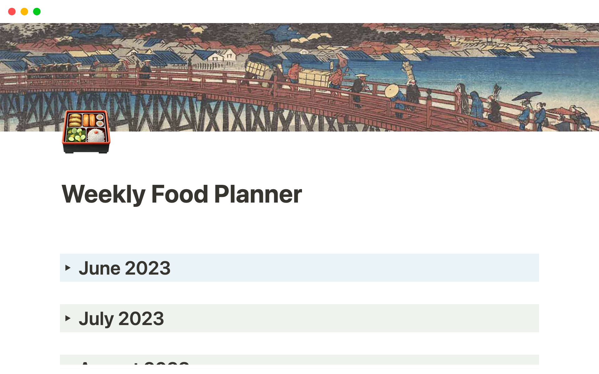 A template preview for Weekly Food Planner