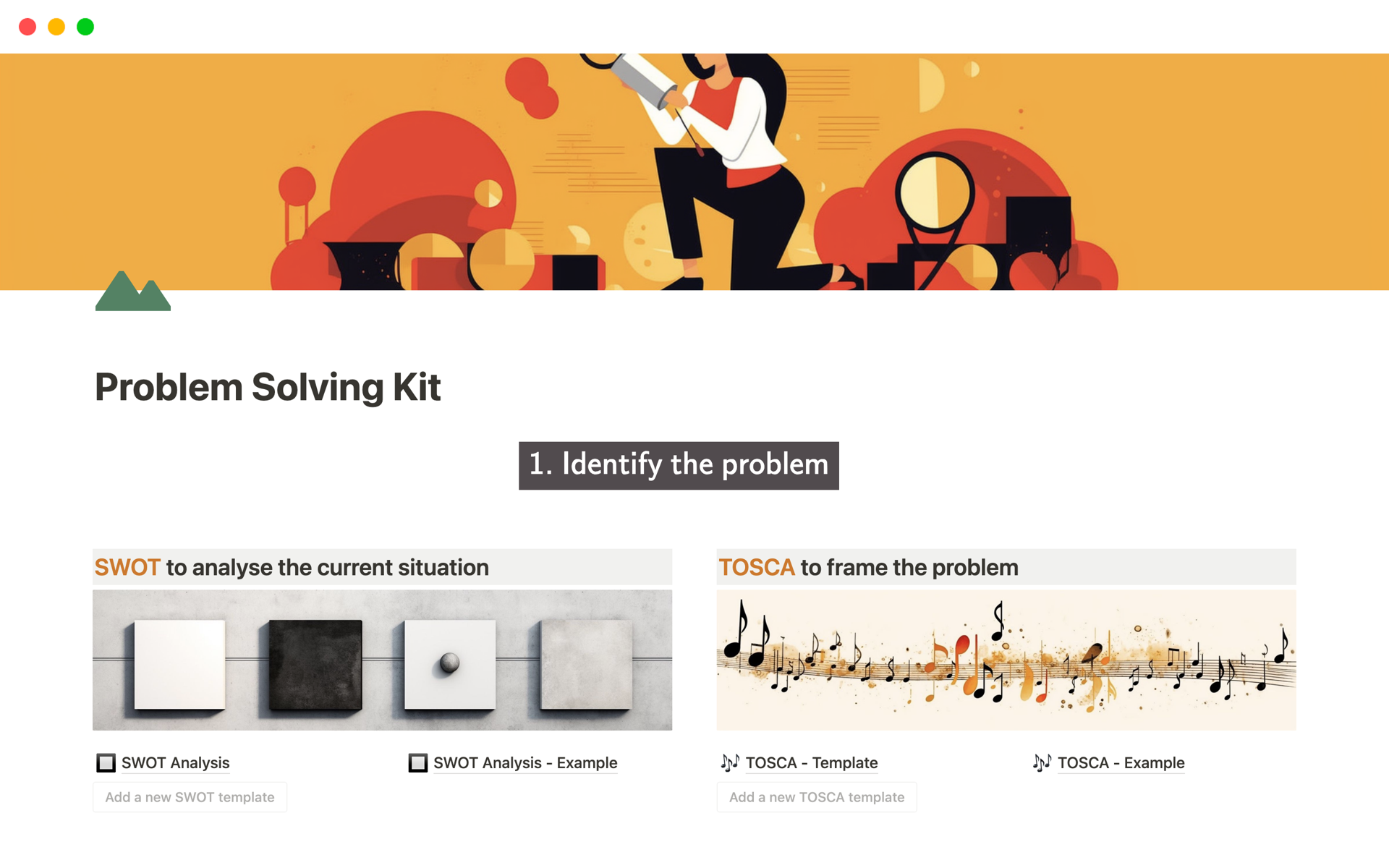 Vista previa de una plantilla para Problem Solving Kit