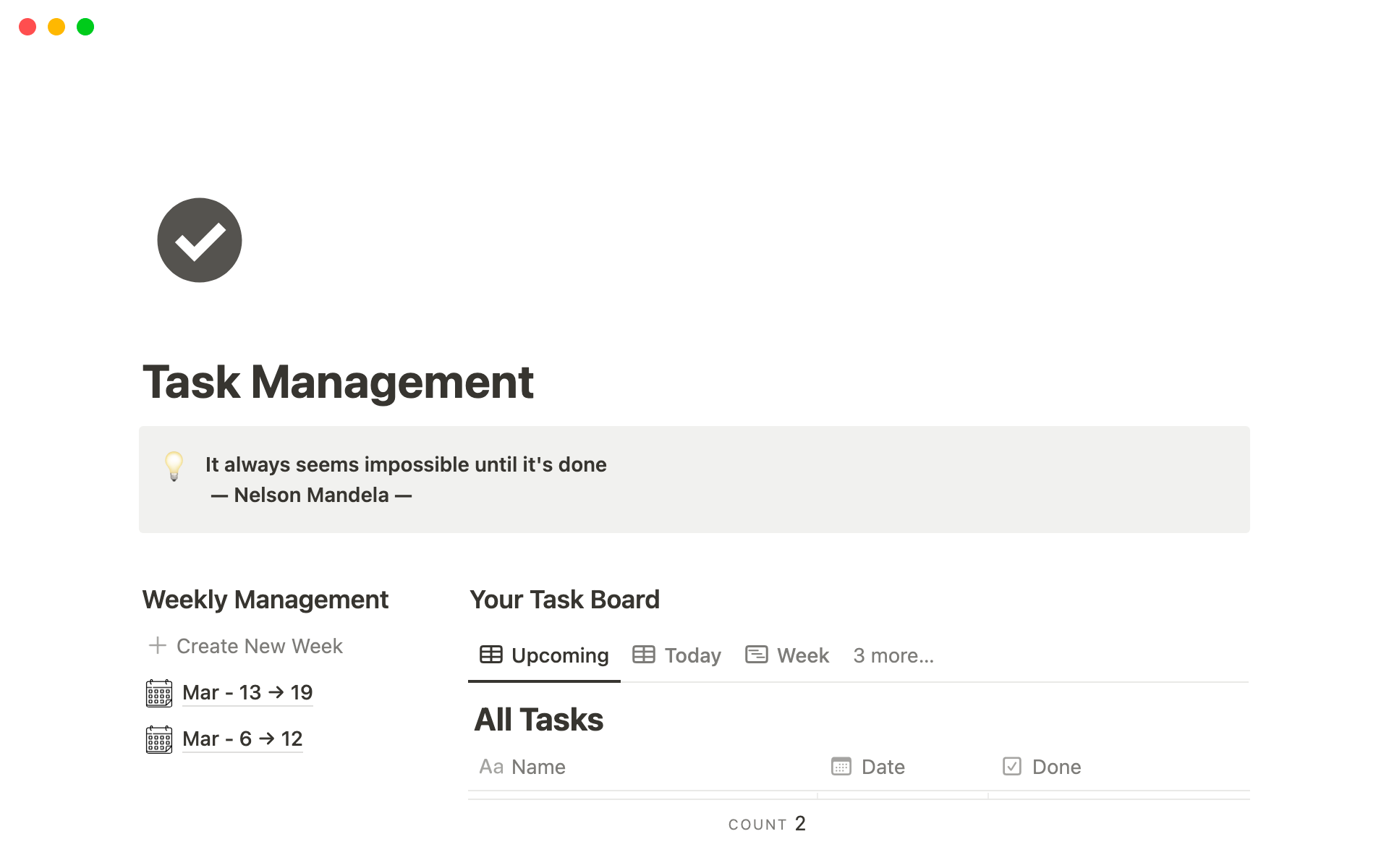 Focused Personal Task Managementのテンプレートのプレビュー