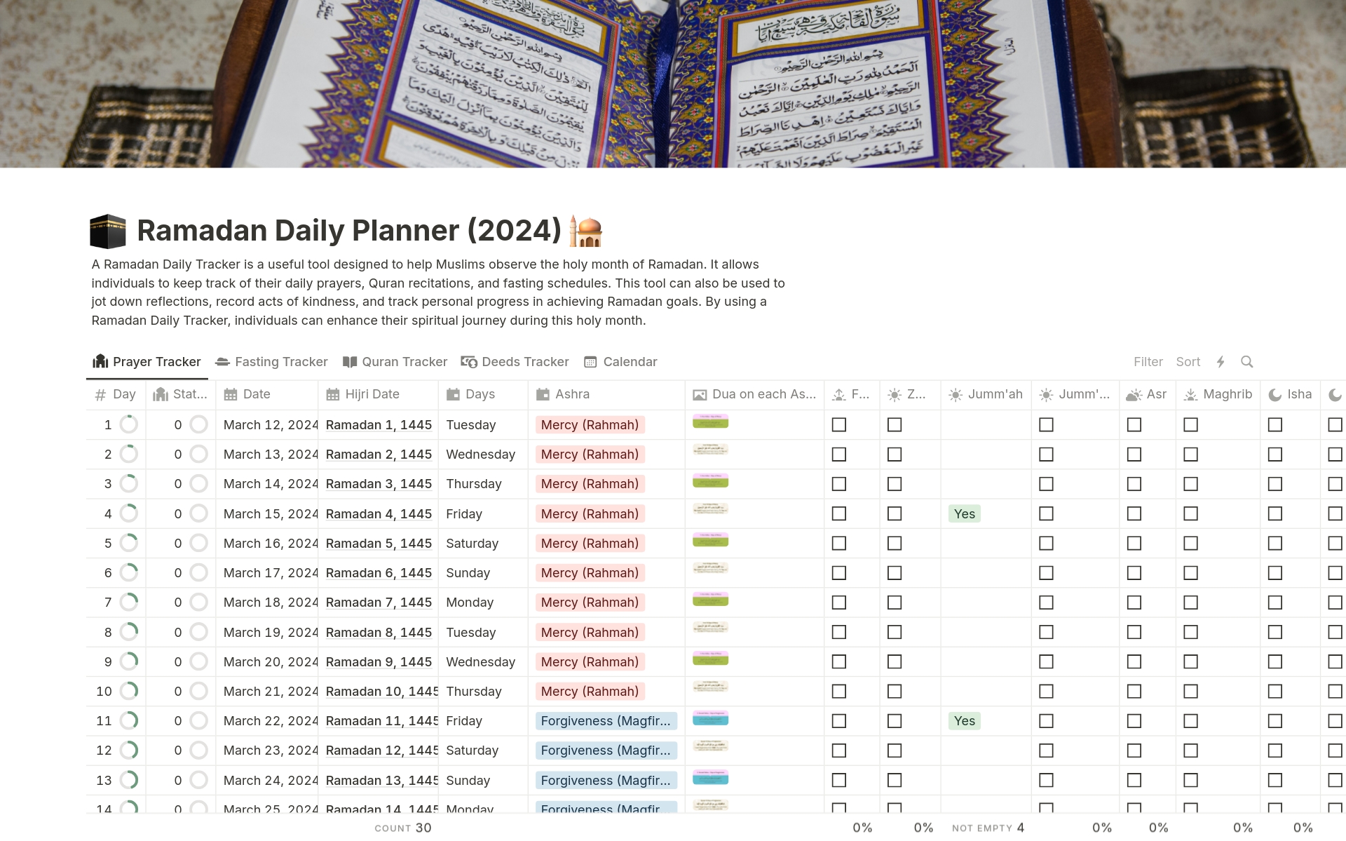 A template preview for Ramadan Daily Planner 2024