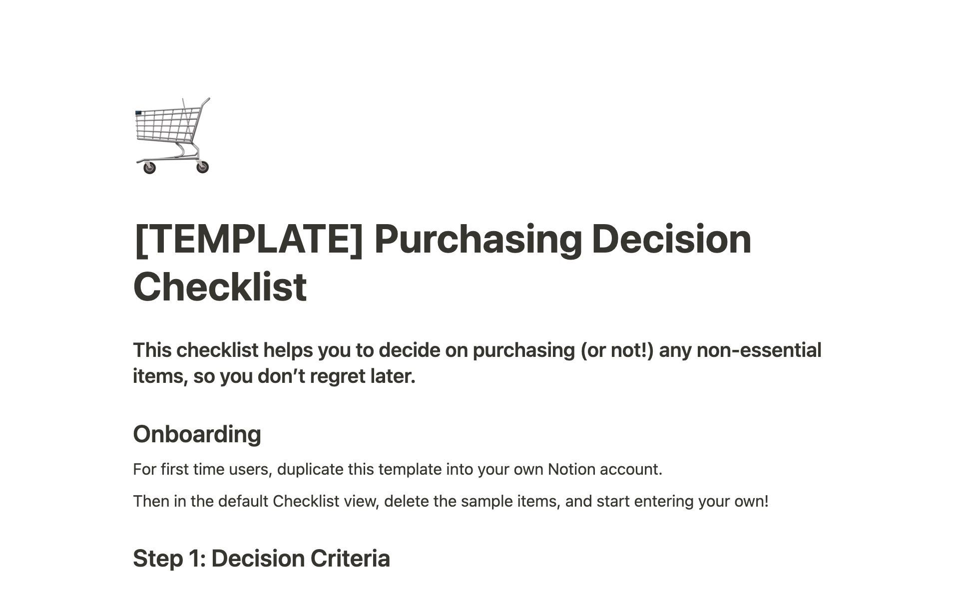A template preview for Purchasing Decision Checklist