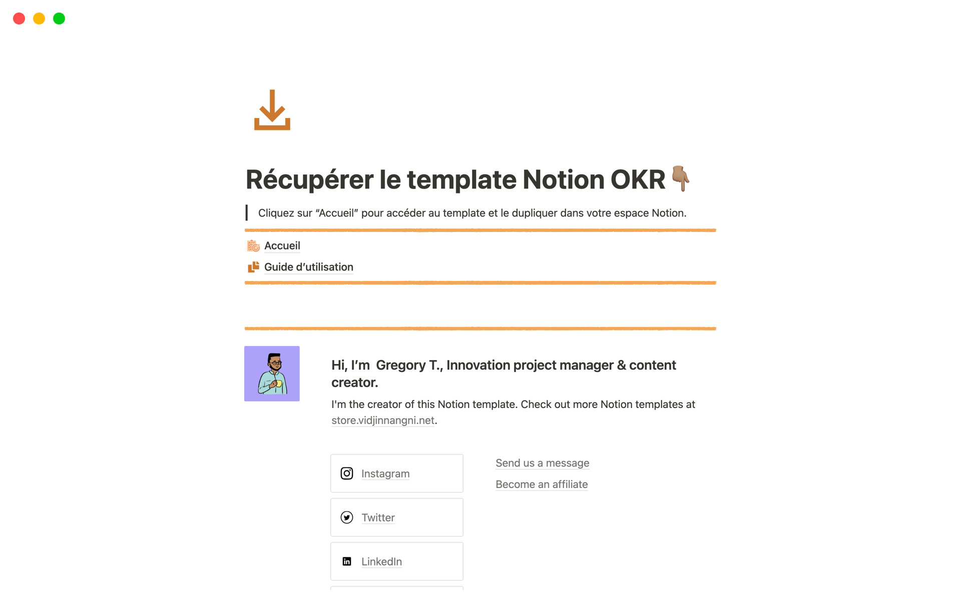 A template preview for Template Notion OKR