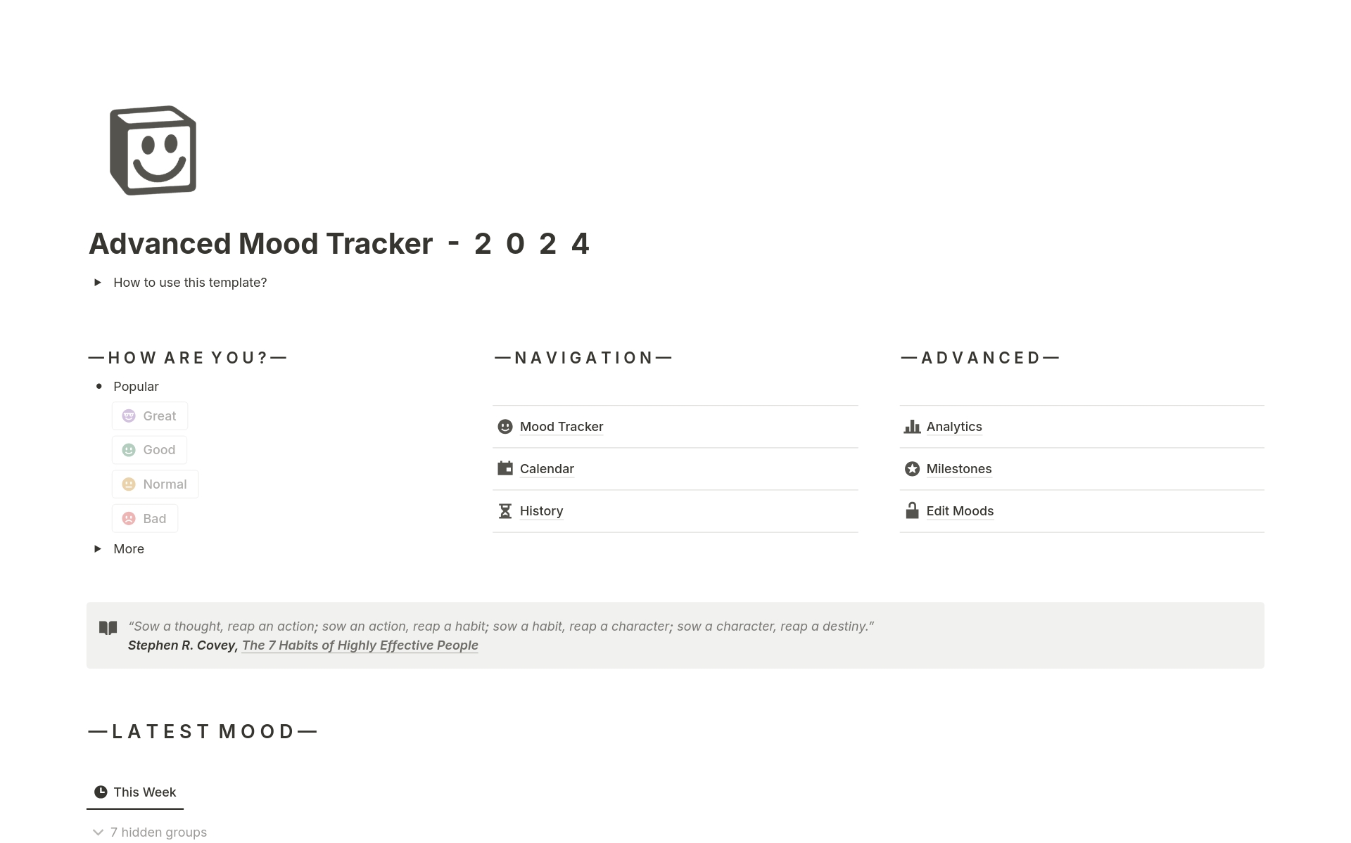 Eine Vorlagenvorschau für Advanced Mood Tracker - 2024