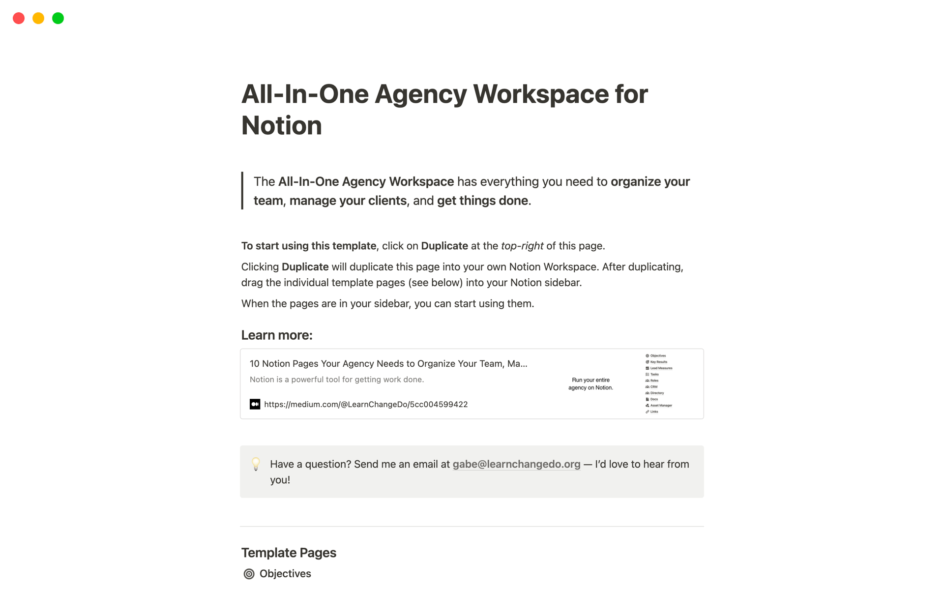 A template preview for All-In-One Agency Workspace