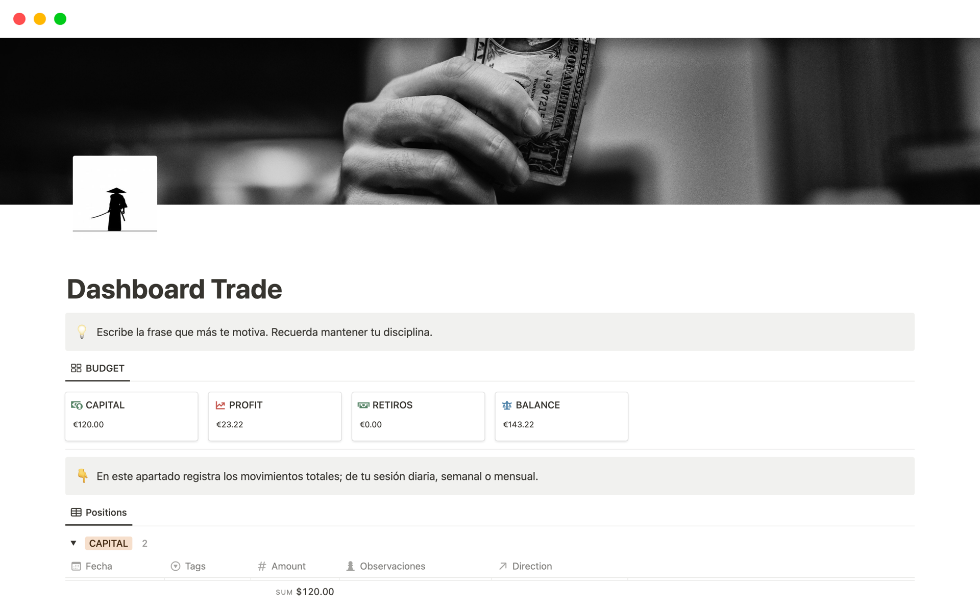 A template preview for Dashboard Trade