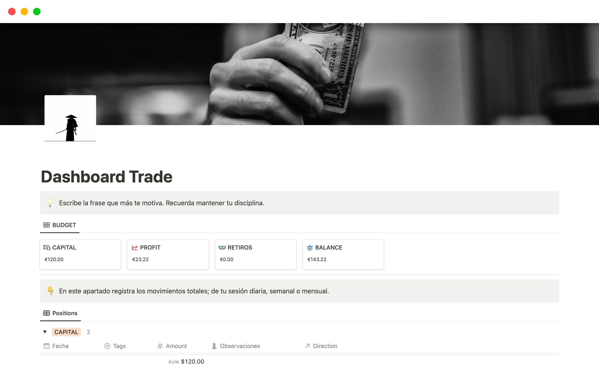 Vista previa de plantilla para Dashboard Trade