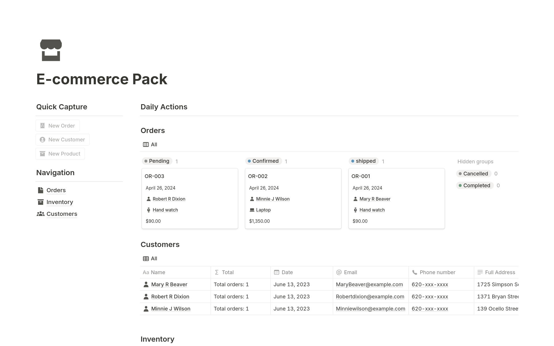 A template preview for E-commerce Pack