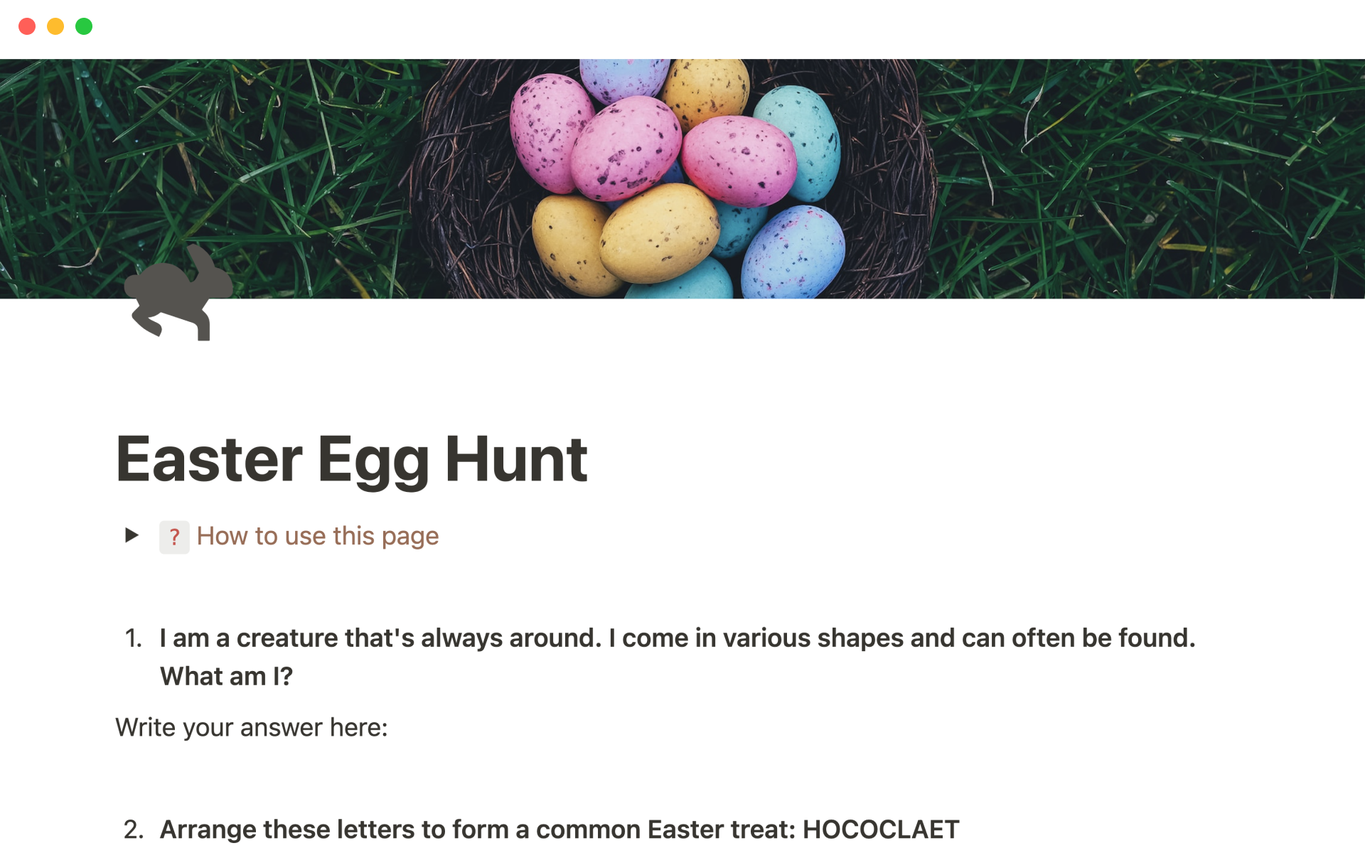A template preview for Easter Egg Hunt