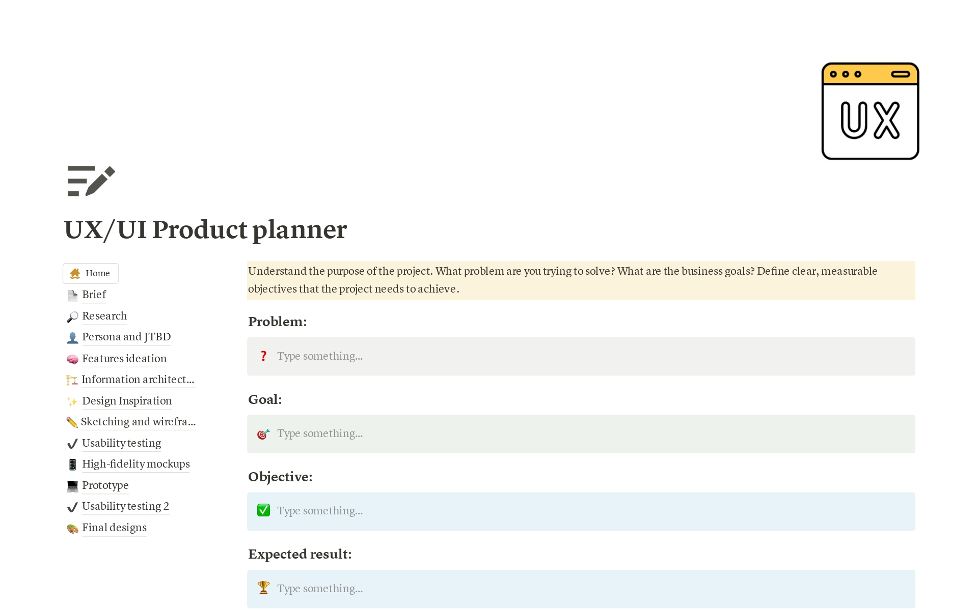 A template preview for UX/UI Product planner