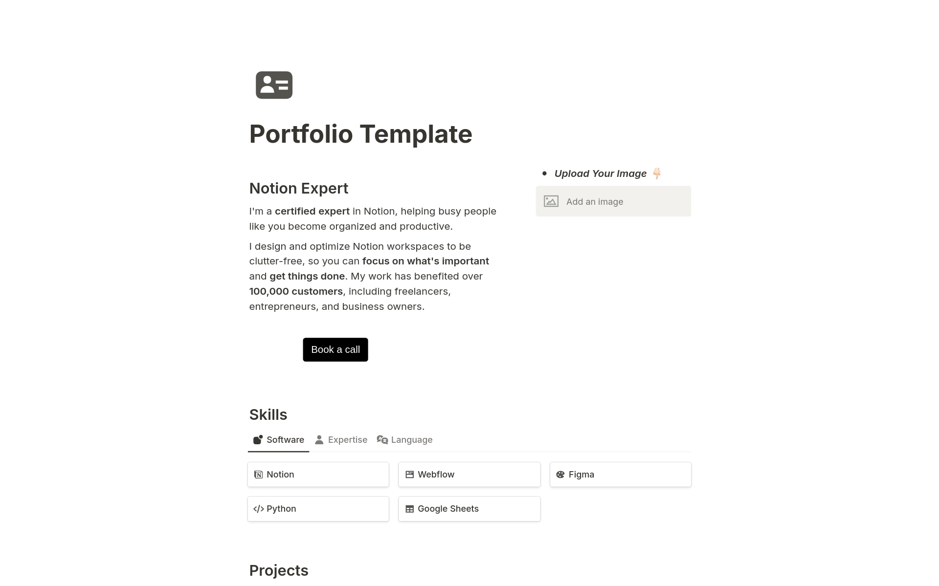 A template preview for Freelancer's Portfolio Template (Free)
