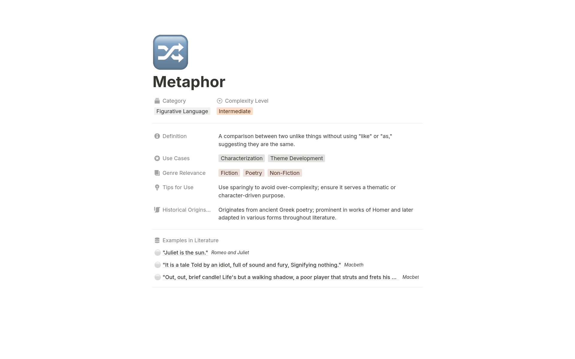 Literary Devices Library Template Notion Marketplace