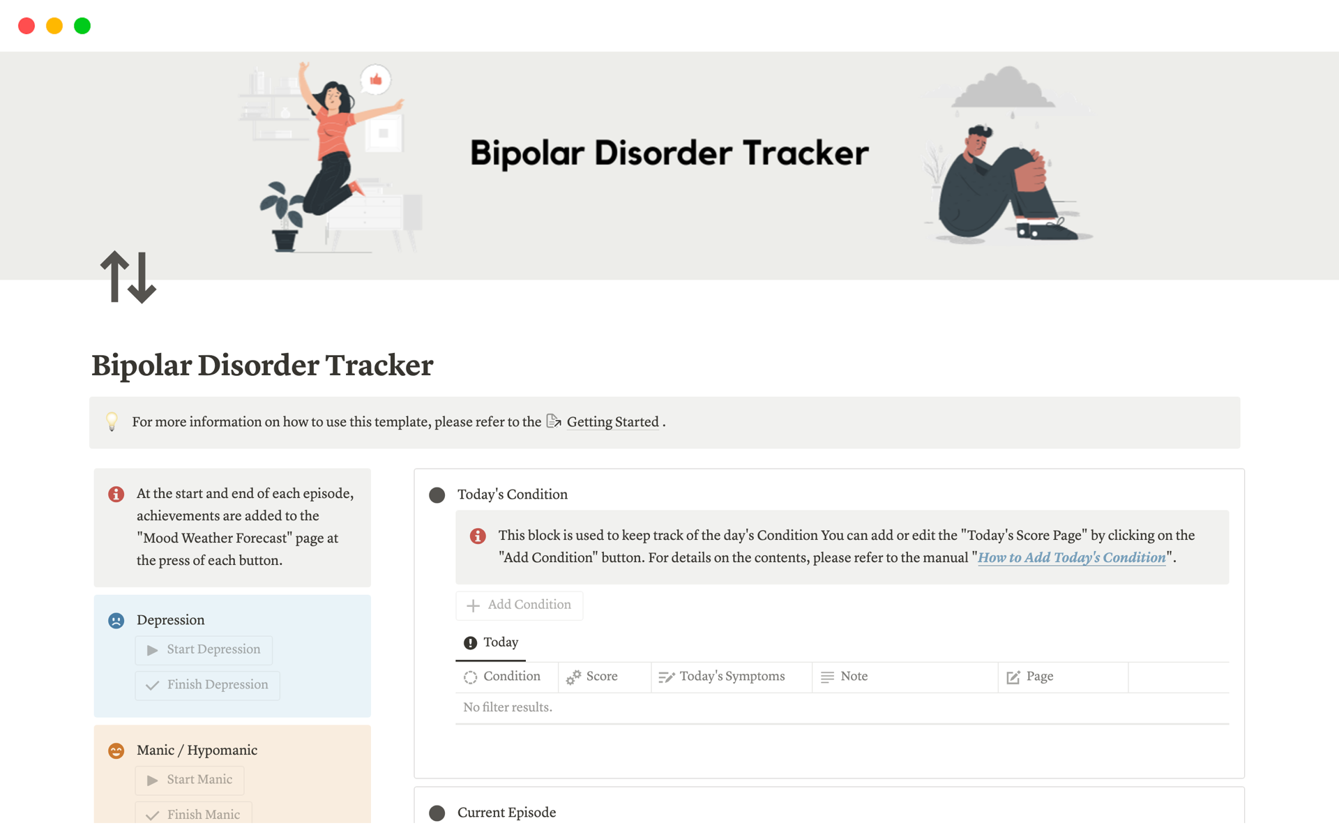 A template preview for Bipolar Disorder Tracker