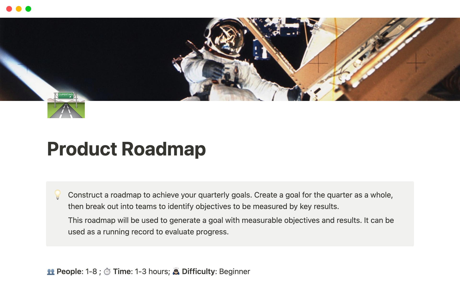 Vista previa de una plantilla para Product Roadmap