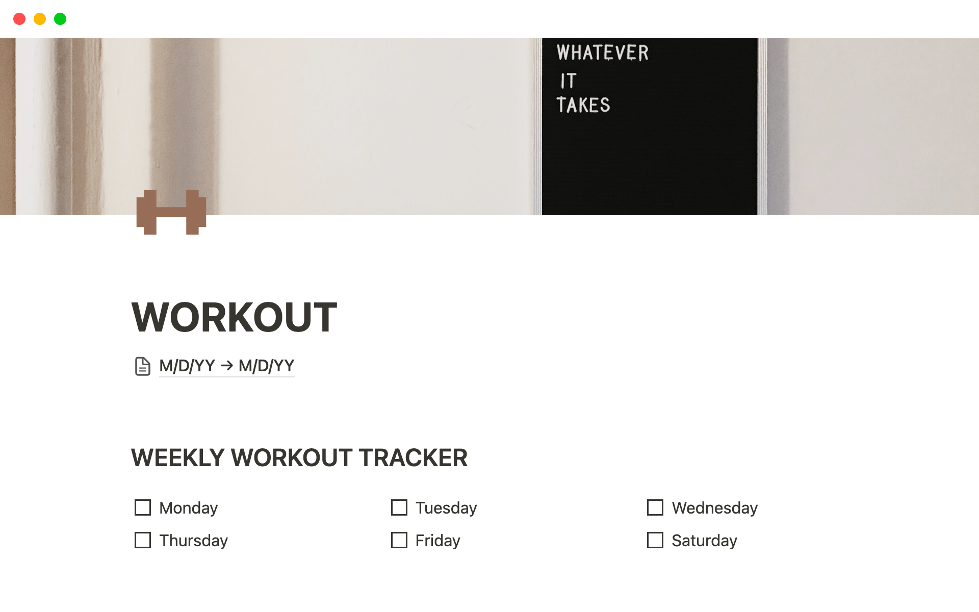 Eine Vorlagenvorschau für Workout Tracker