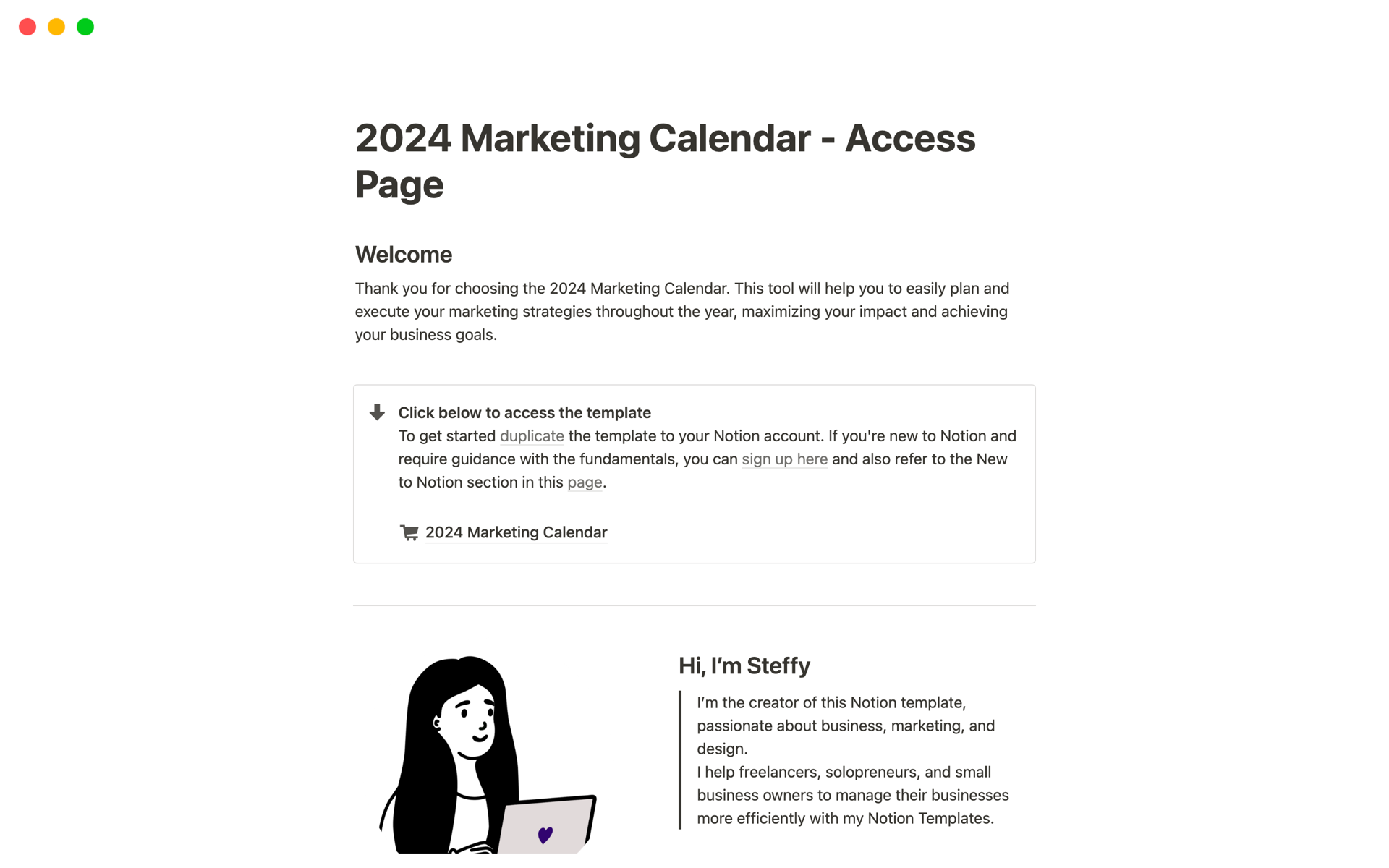A template preview for 2024 Marketing Calendar
