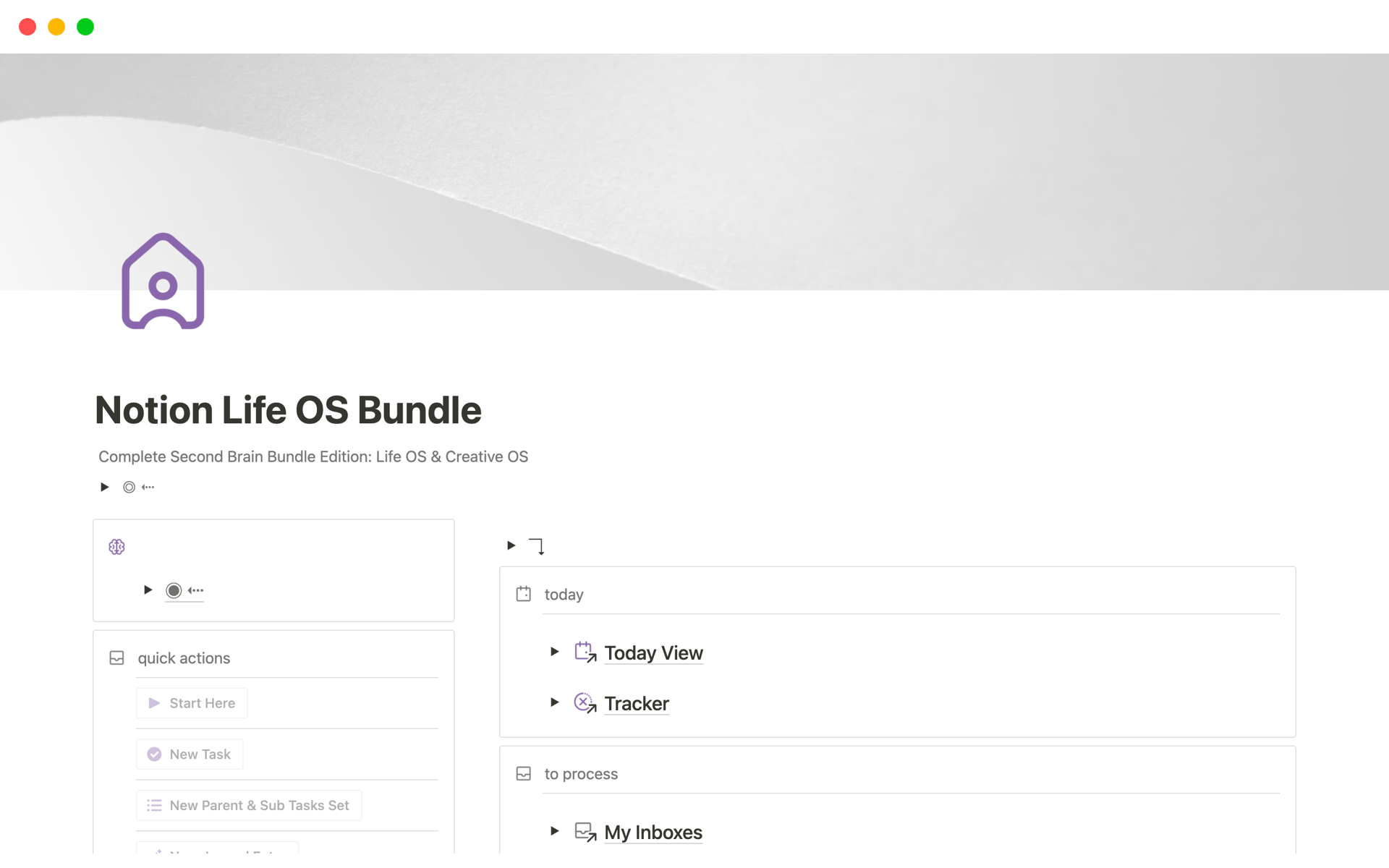 A template preview for Complete Life OS Bundle: Notion Second Brain & Creative OS
