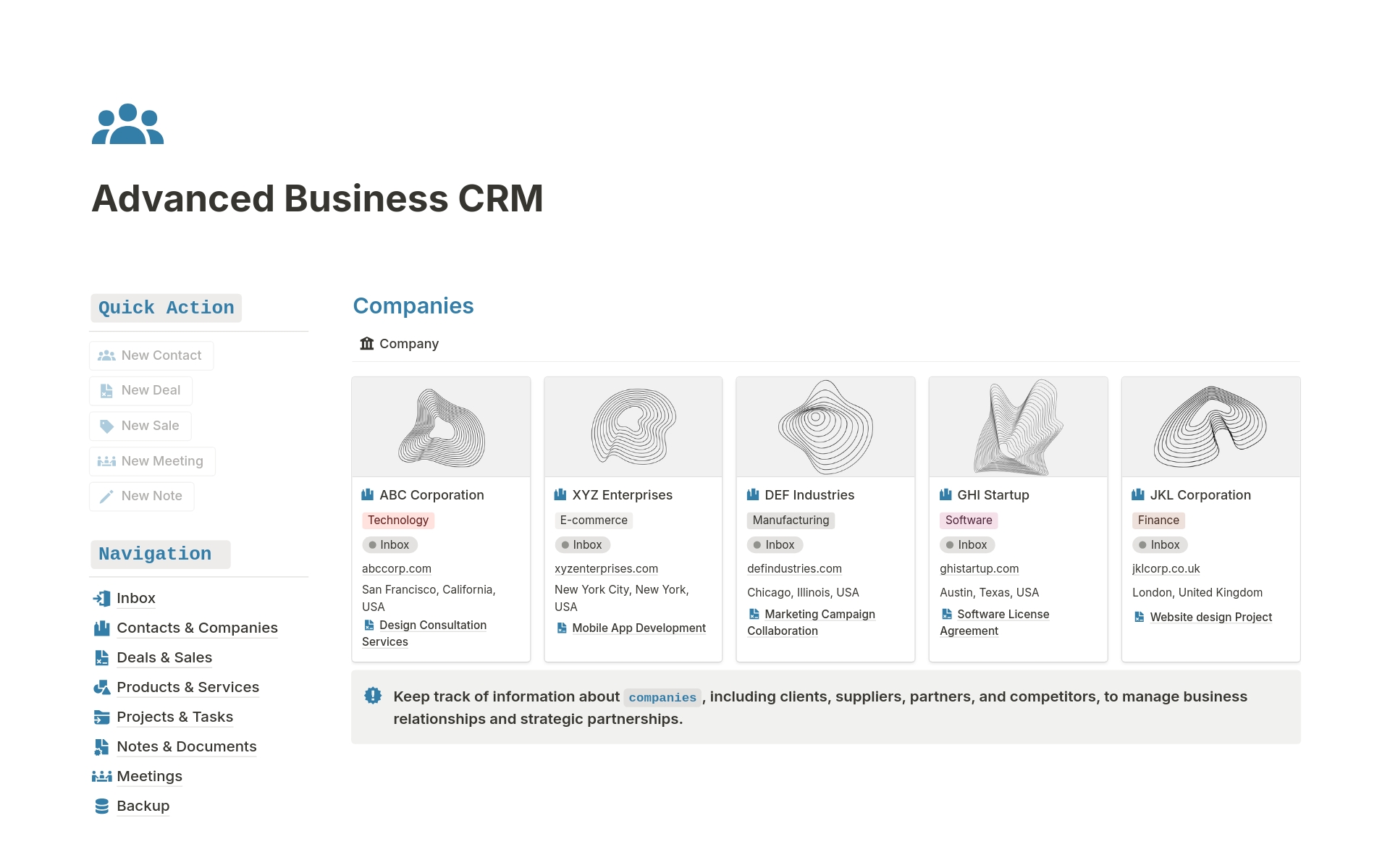 Advanced Business CRM のテンプレートのプレビュー