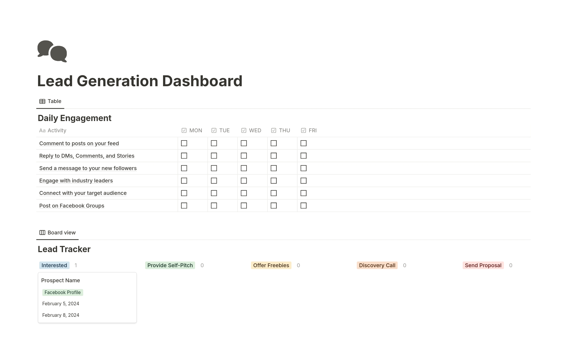 A template preview for Lead Generation Dashboard