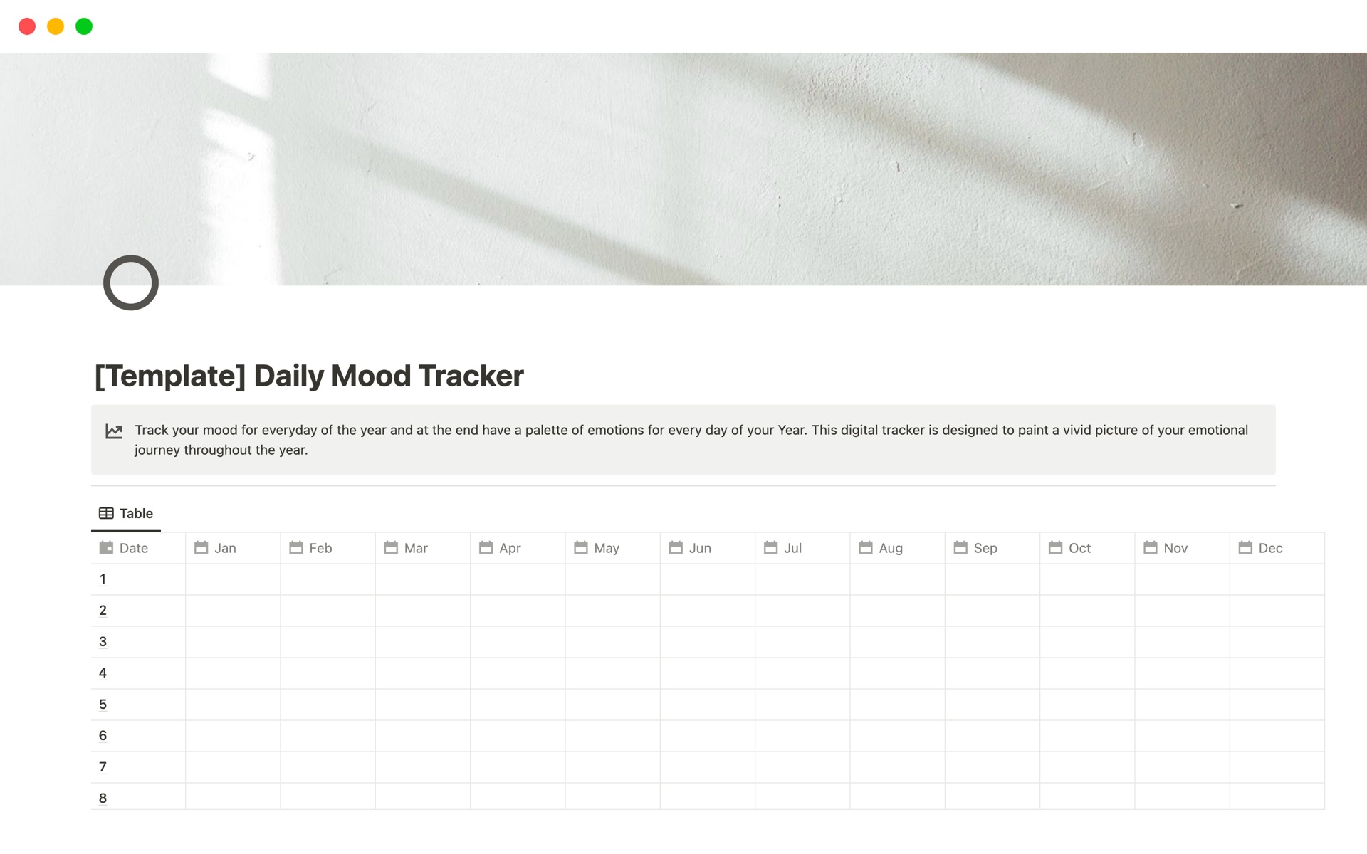 Daily Mood Trackerのテンプレートのプレビュー
