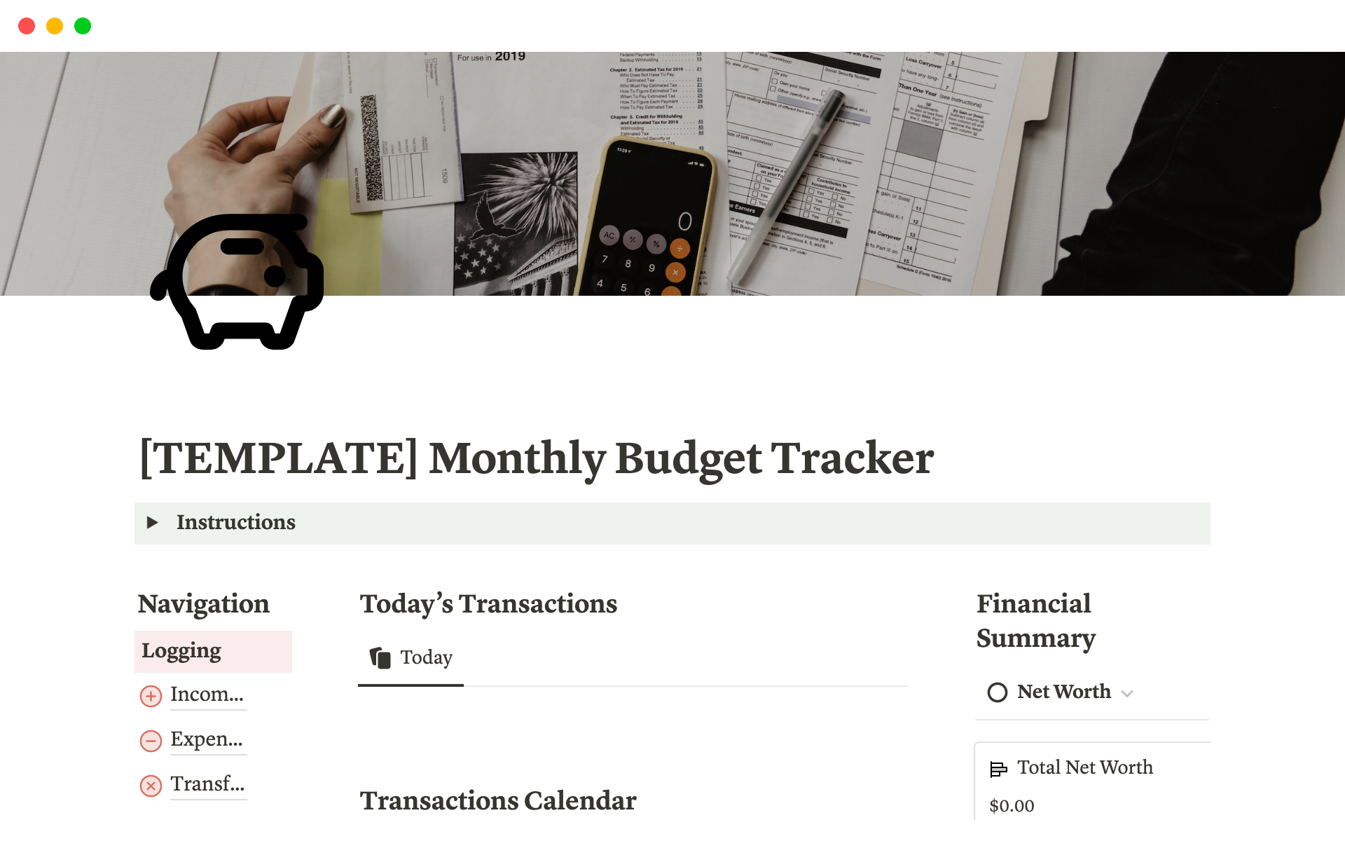 Vista previa de una plantilla para Ultimate Monthly Budget Tracker