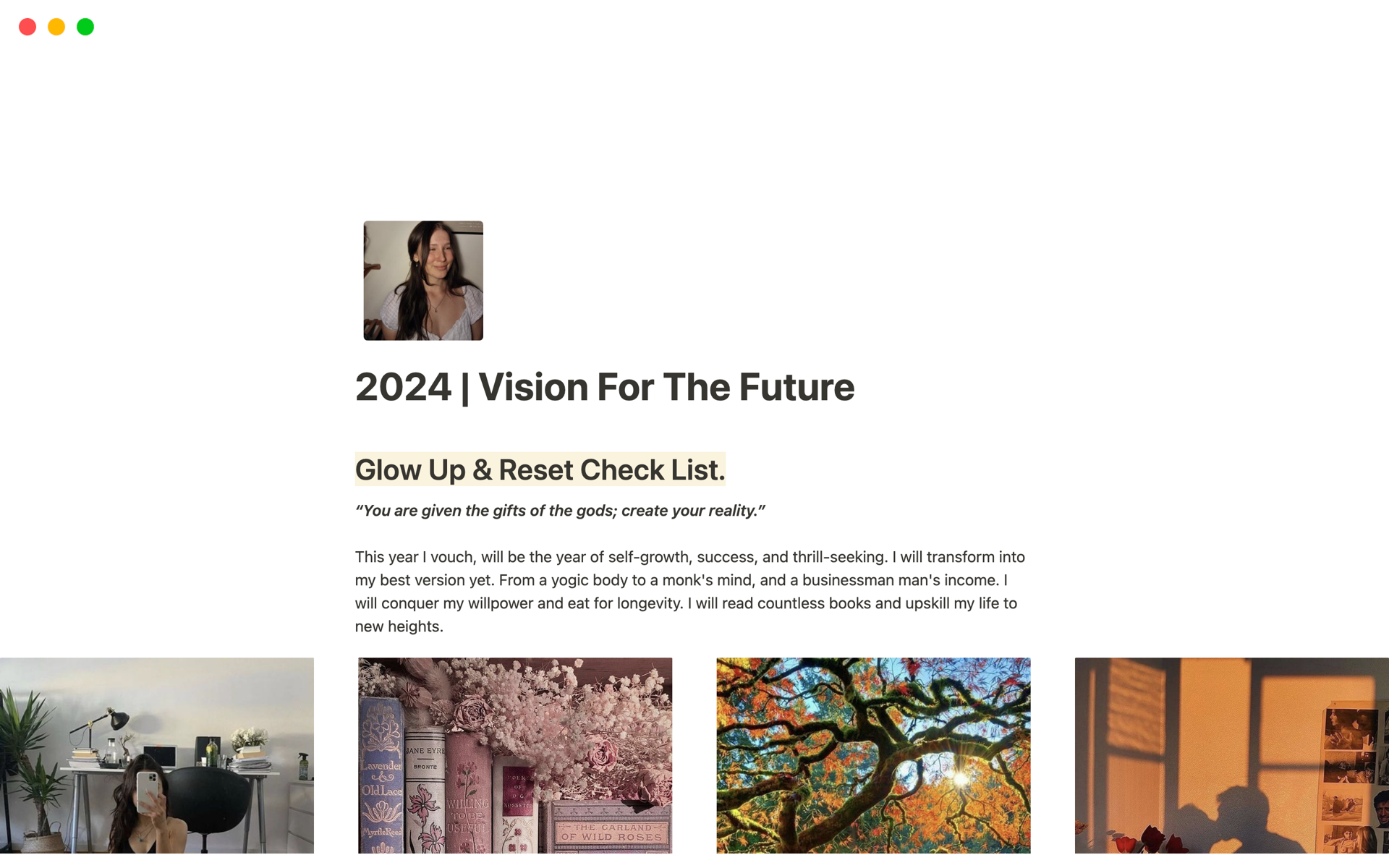 A template preview for 2024 | Vision Board | Glow Up + Reset Check List