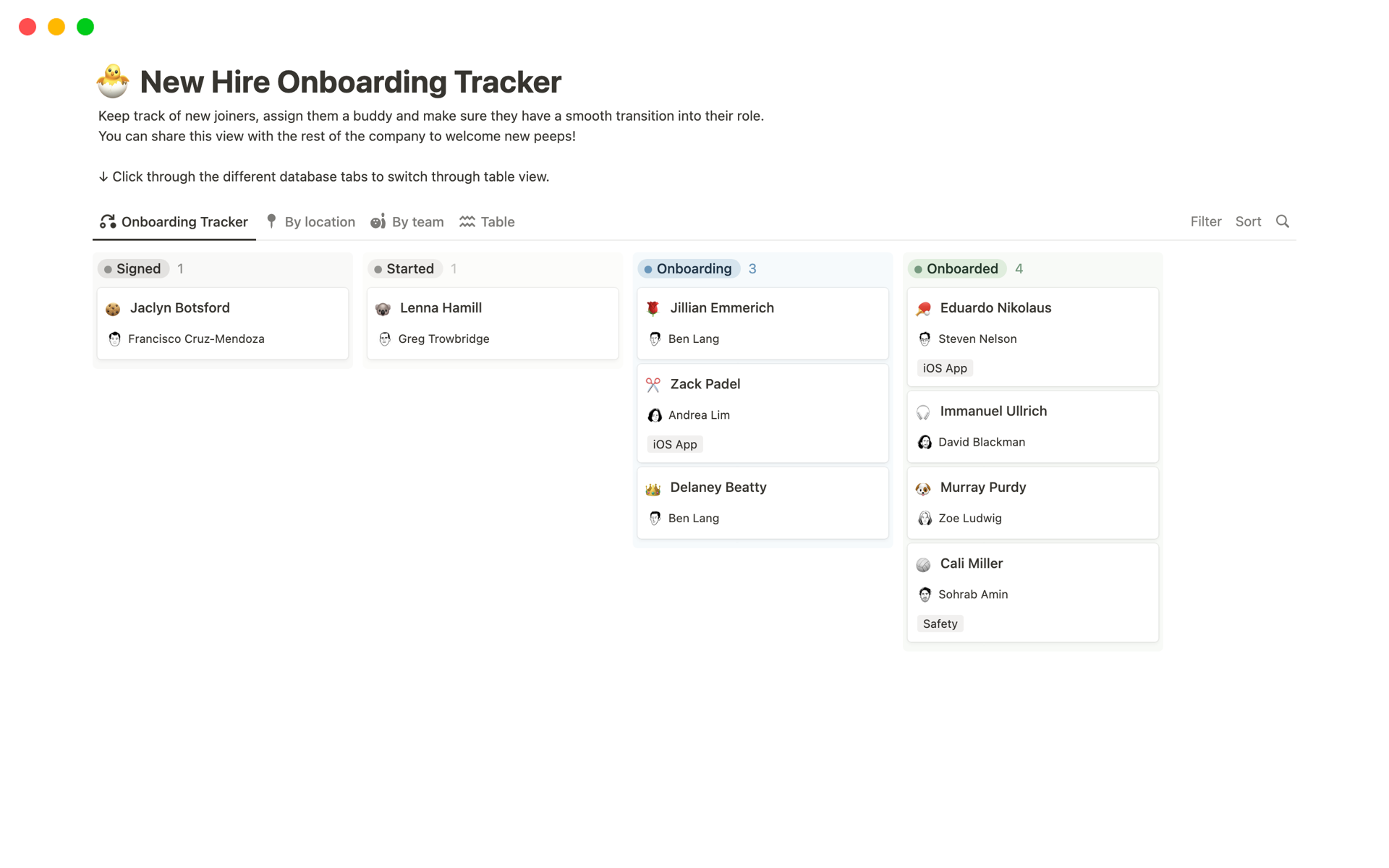A template preview for New Hire Onboarding 