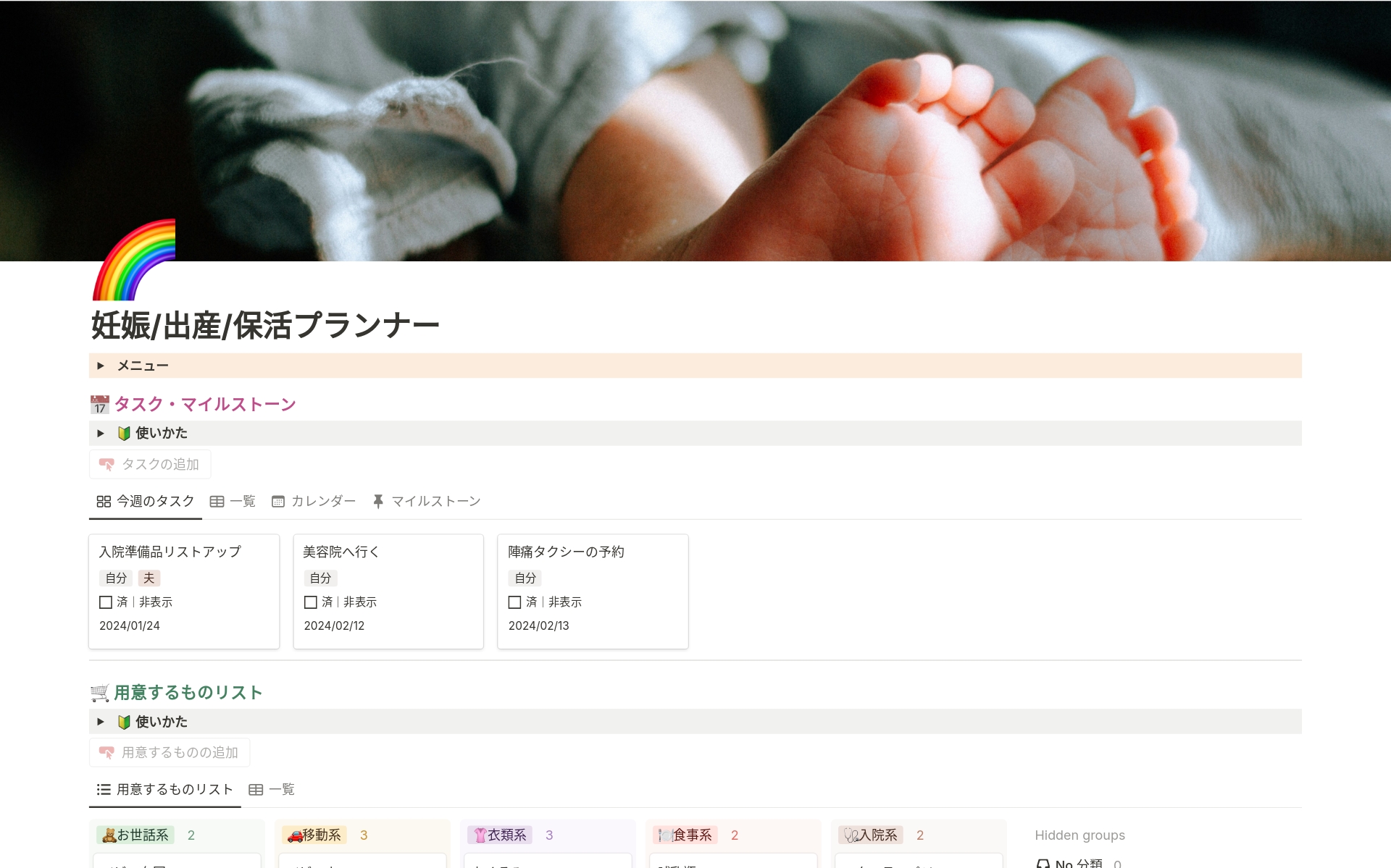 Vista previa de una plantilla para 妊娠/出産/保活プランナー