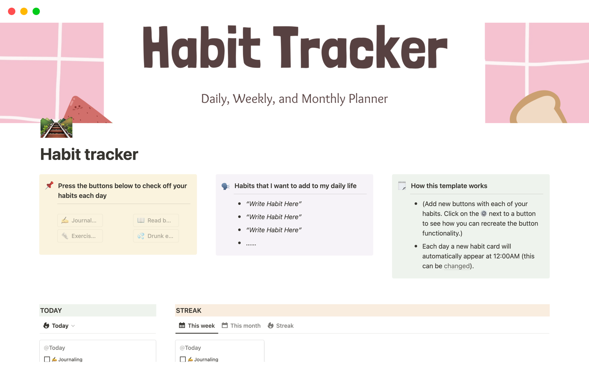 A template preview for Habit tracker