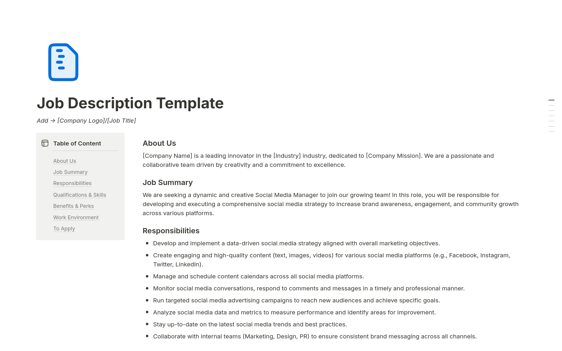 Job Description Notion Template