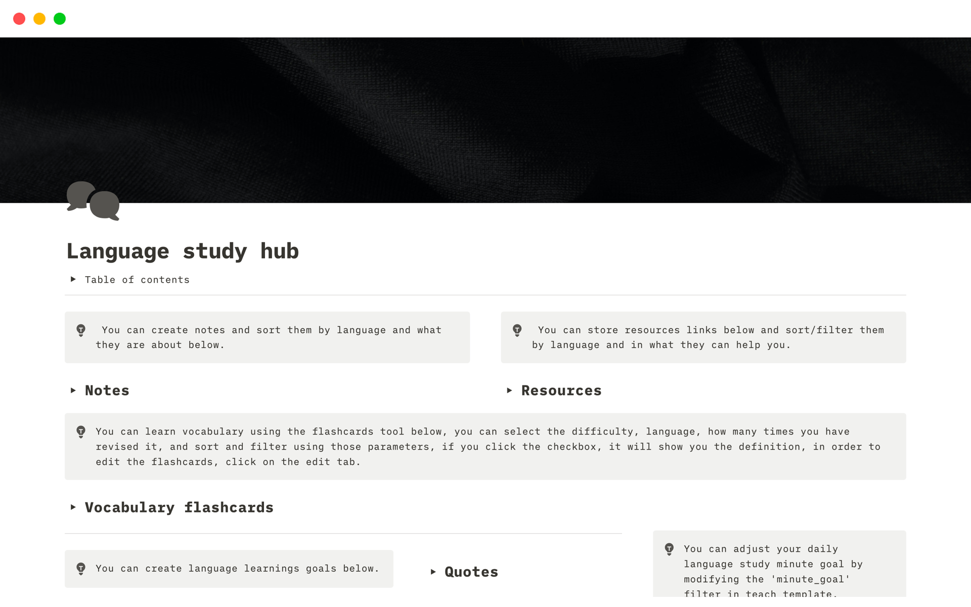 Language study template to accelerate your learning process.