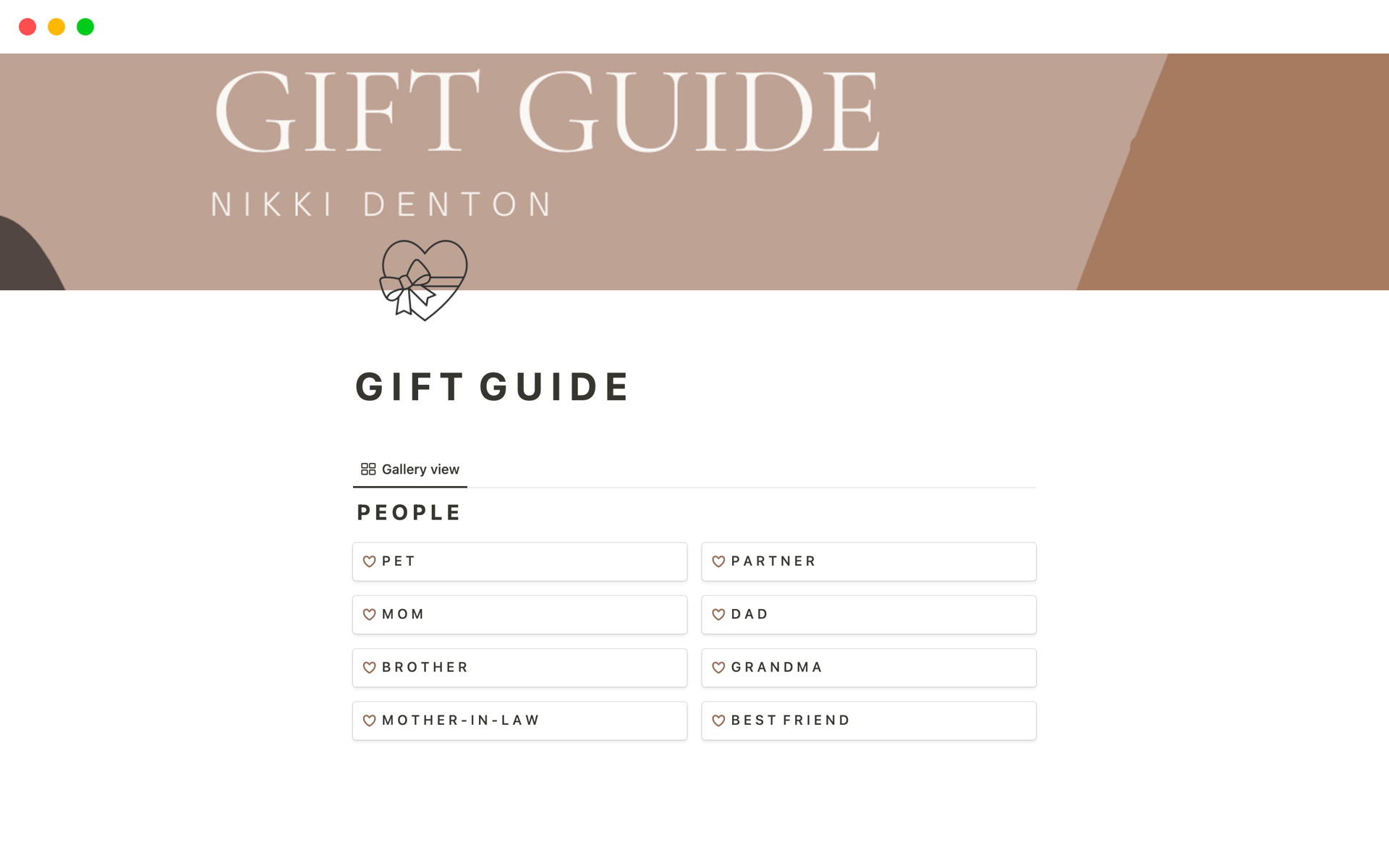 Uma prévia do modelo para Gift Guide 