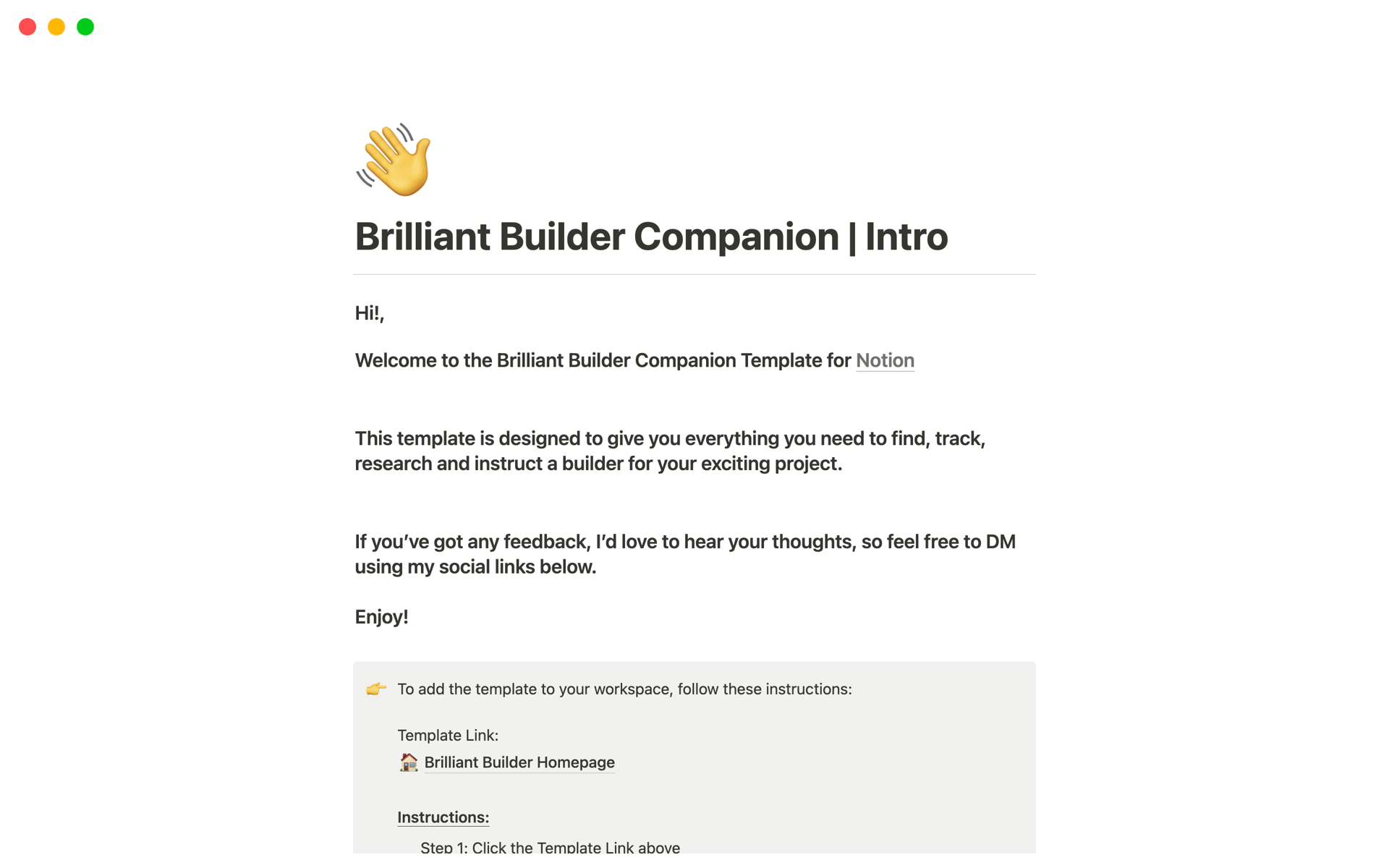 A template preview for Brilliant Builder Companion