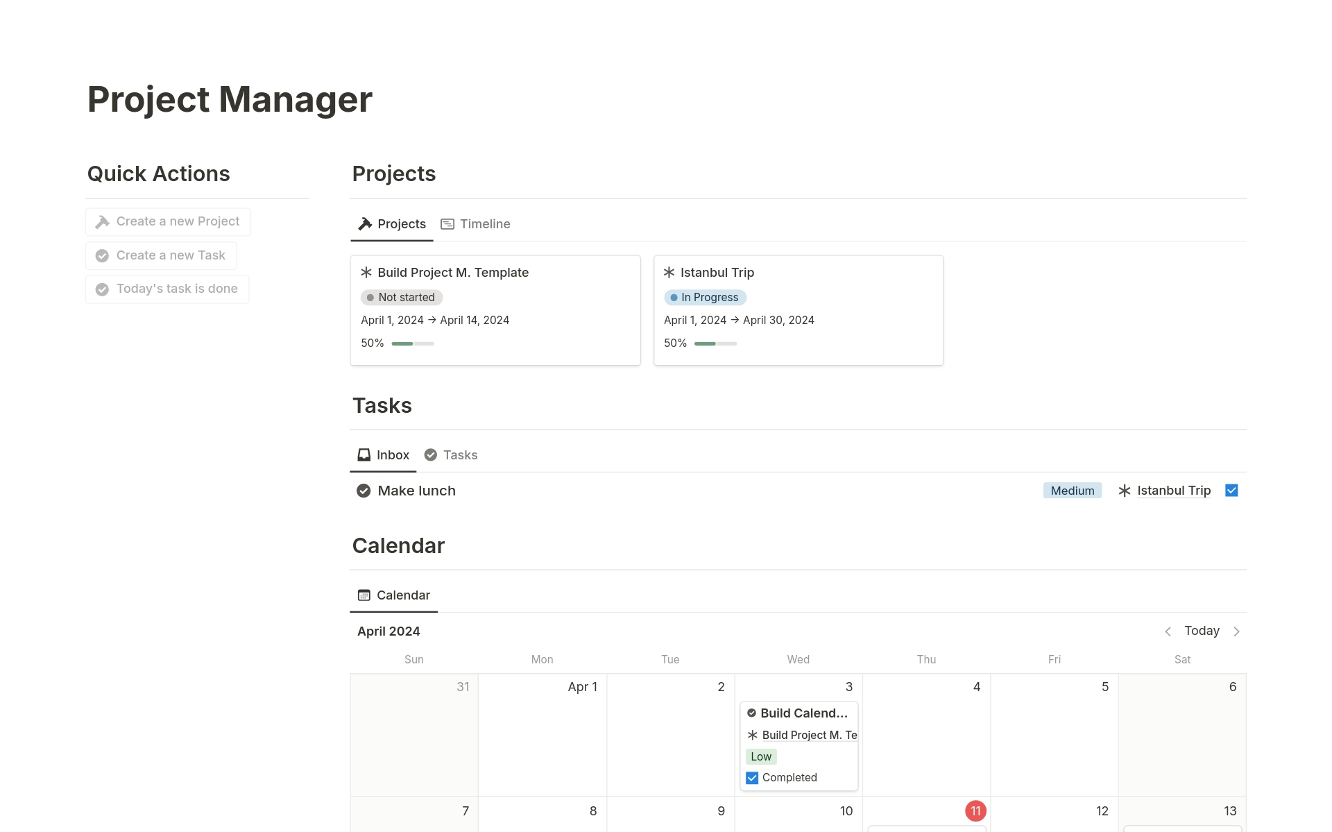 Vista previa de plantilla para Project Manager