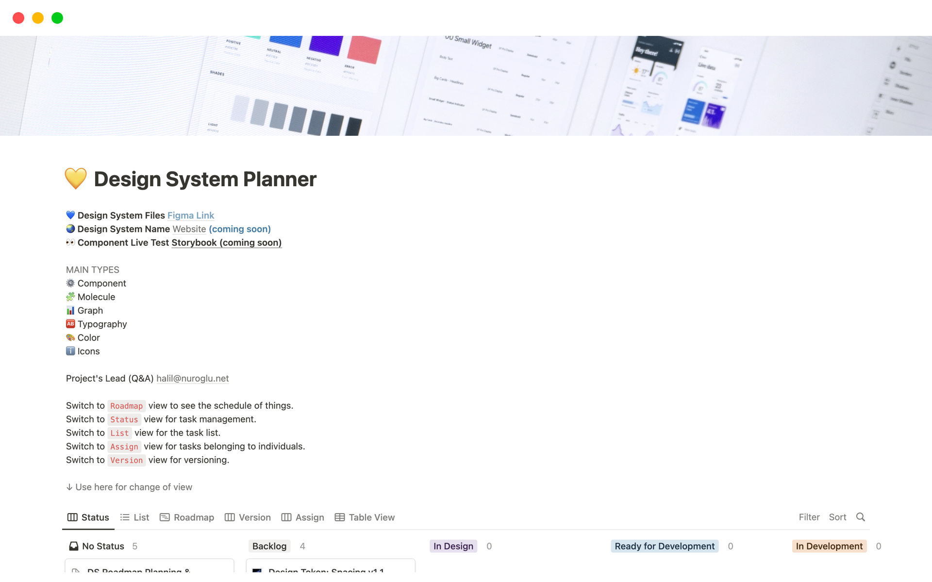 A template preview for Design System Planner